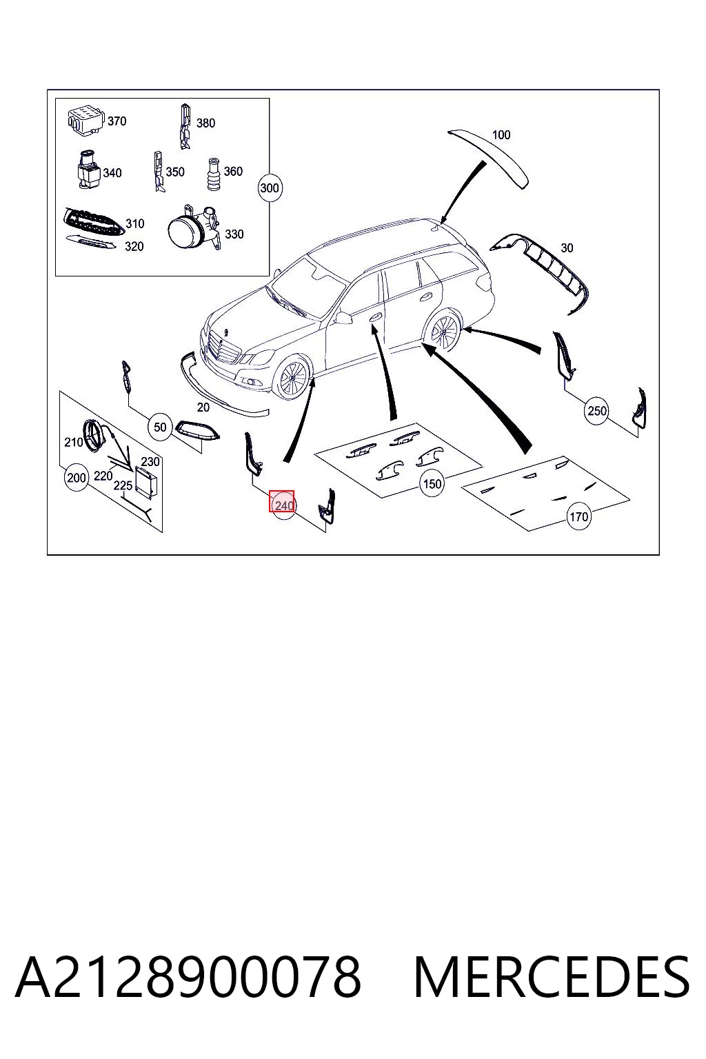  Protetores de lama dianteiros, kit Mercedes E sedan (W212) (2009 - 2016) 