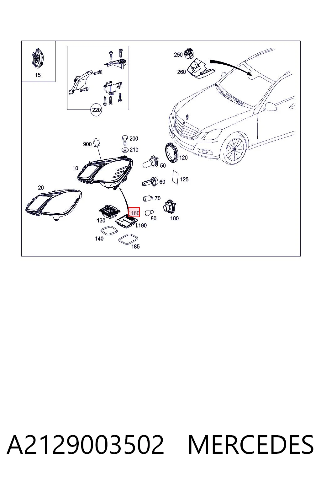A2129003502 Mercedes Xénon, unidade de controlo