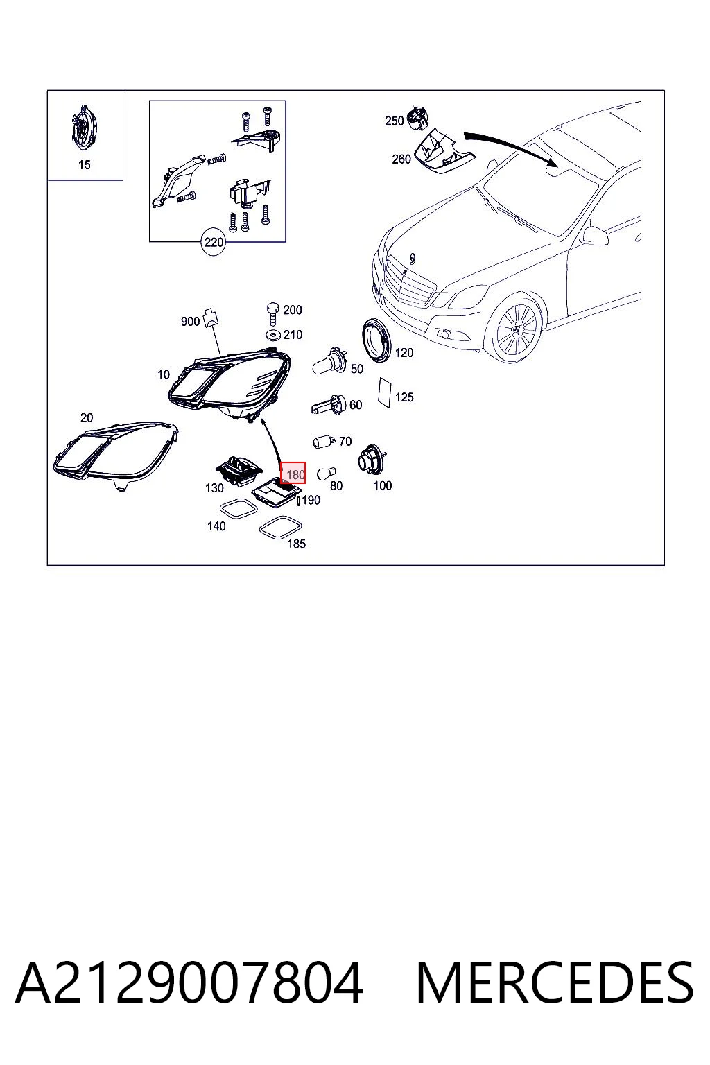 A2129007804 Mercedes Xénon, unidade de controlo