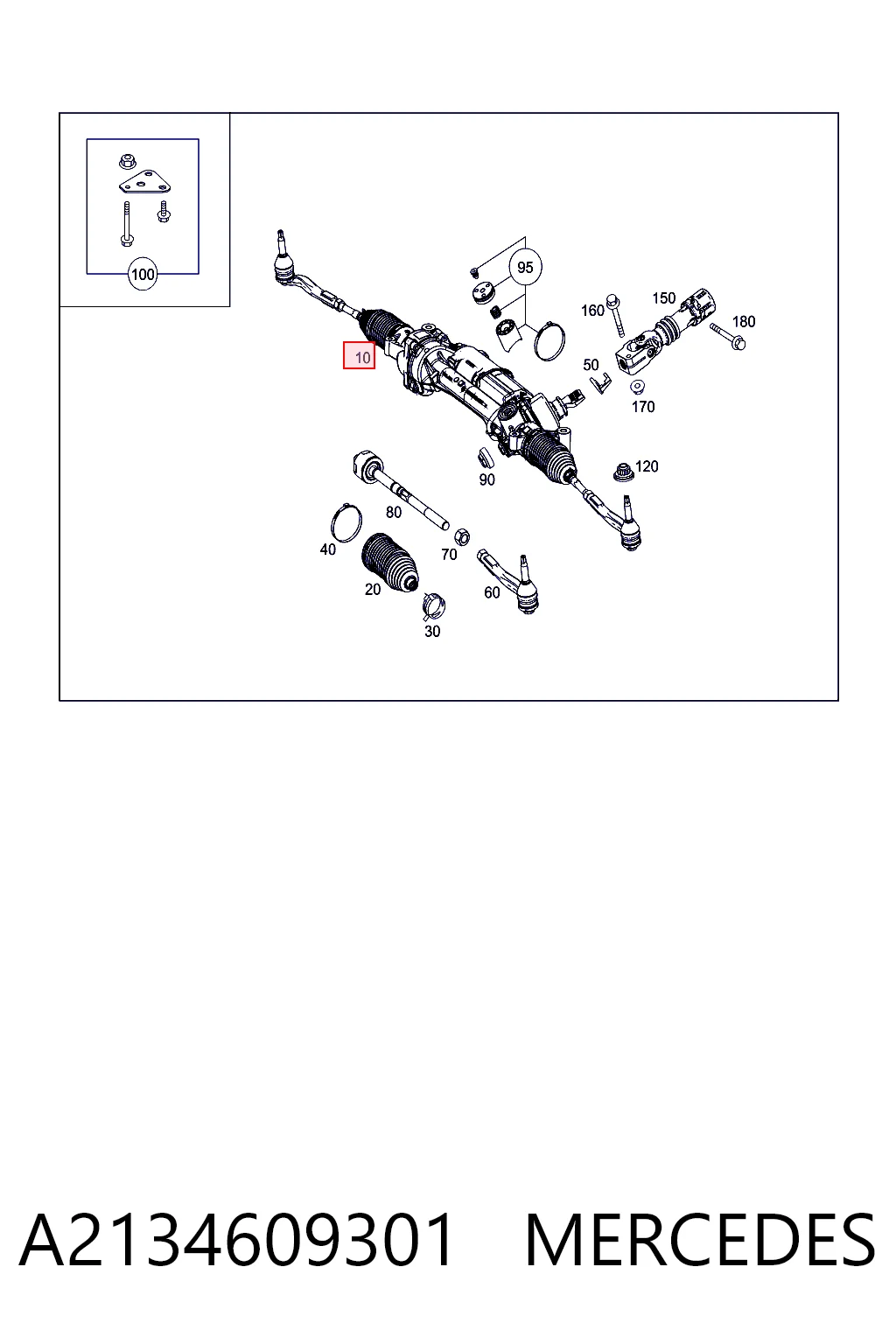 A2134609301 Mercedes Cremalheira da direção