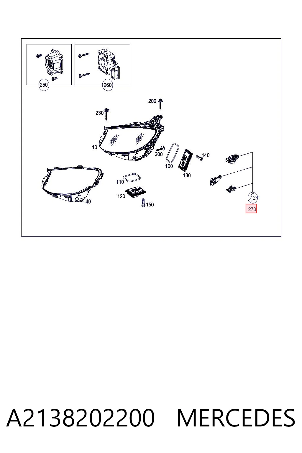 A2138202200 Mercedes Consola (adaptador) de fixação da luz dianteira direita