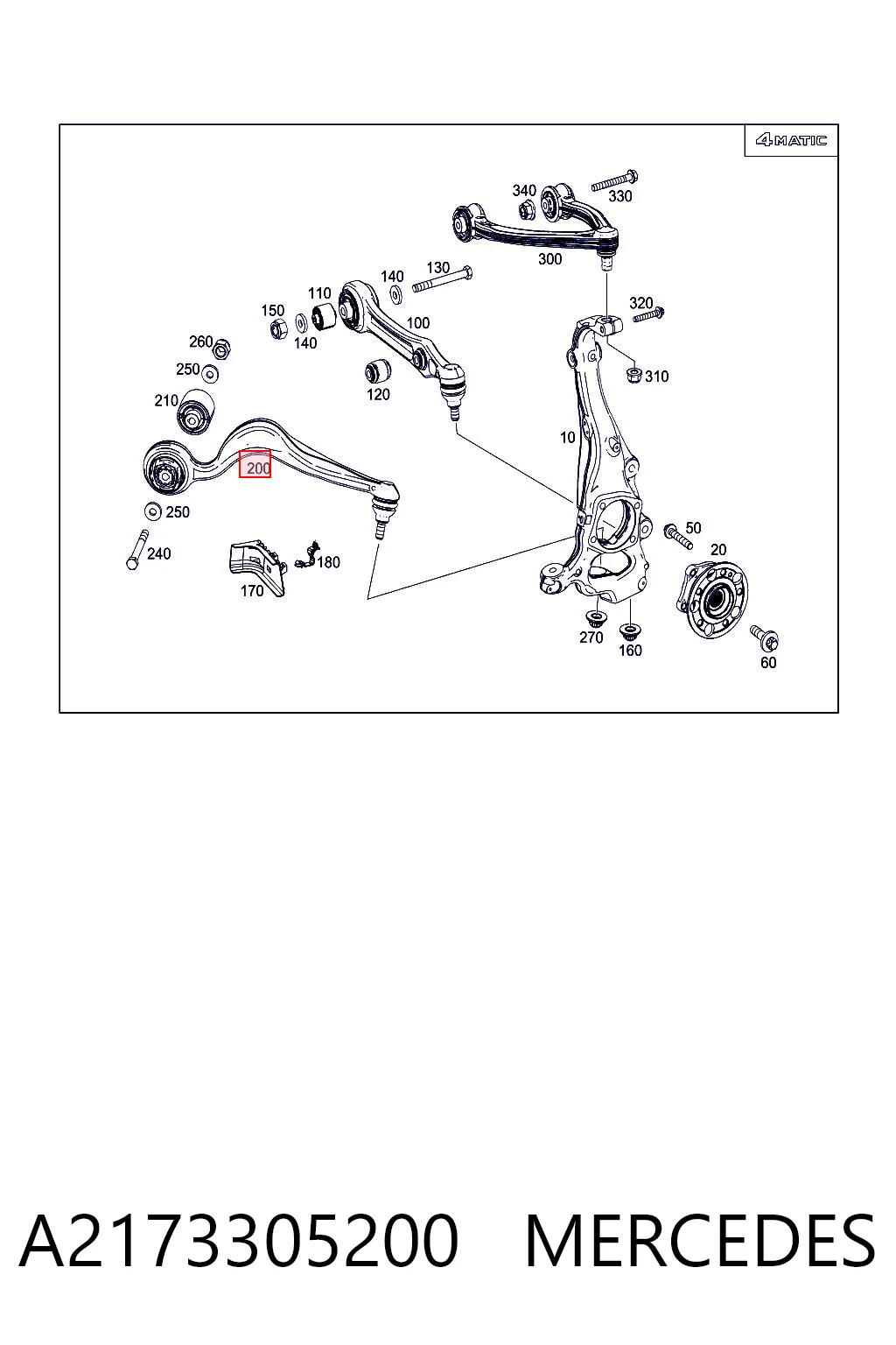 A2173305200 Mercedes Braço oscilante inferior direito de suspensão dianteira