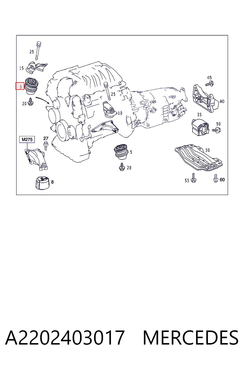 A2202403017 Mercedes Coxim (suporte) dianteiro de motor
