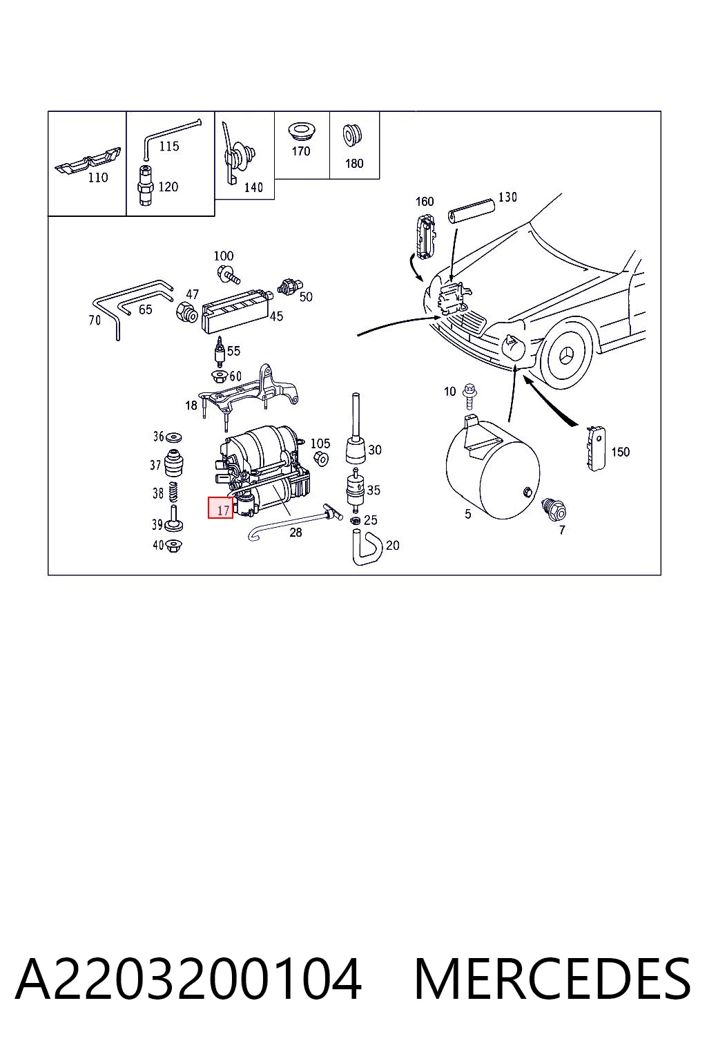 A2203200104 Mercedes Compressor de bombeio pneumático (de amortecedores)