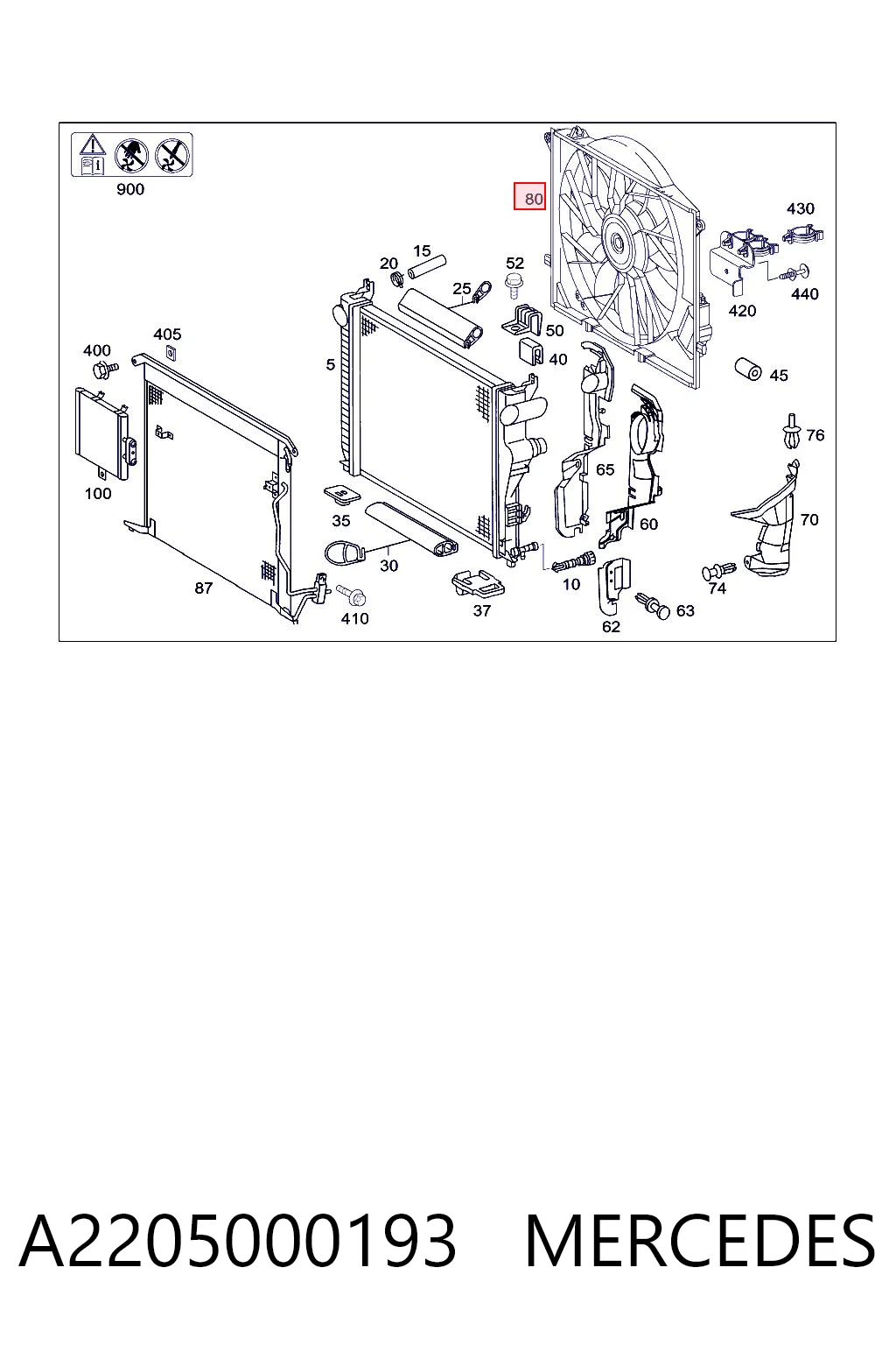 A2205000193 Mercedes Difusor do radiador de esfriamento, montado com motor e roda de aletas