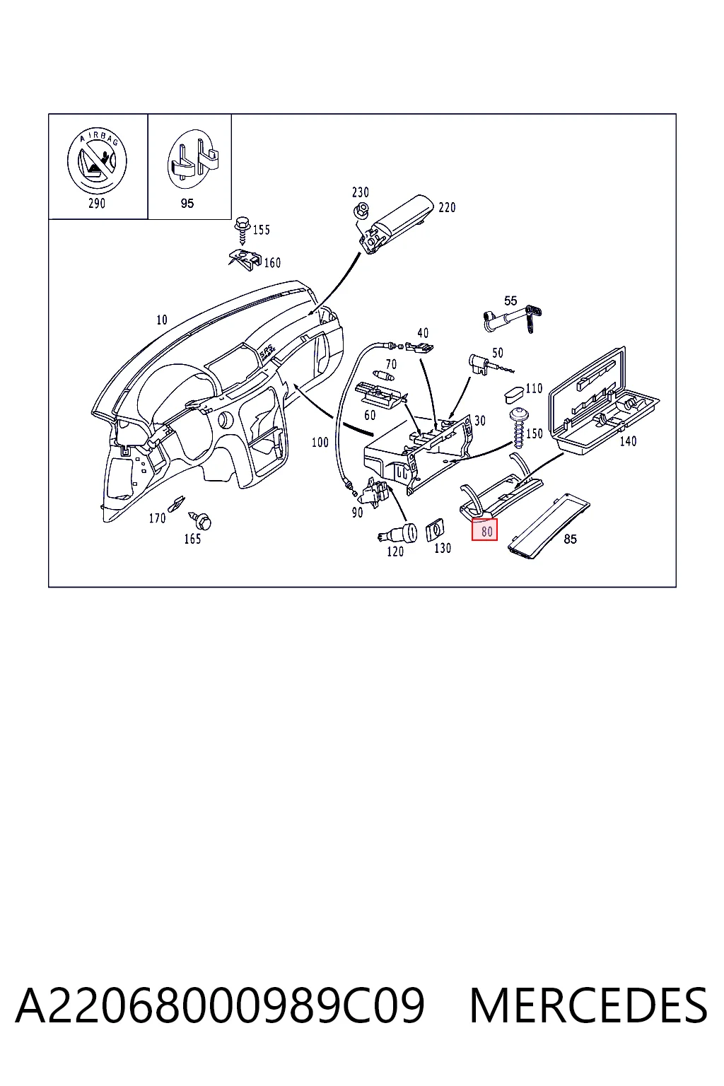 Tampa da caixa para luvas (porta-luvas) Mercedes S W220 ao melhor preço
