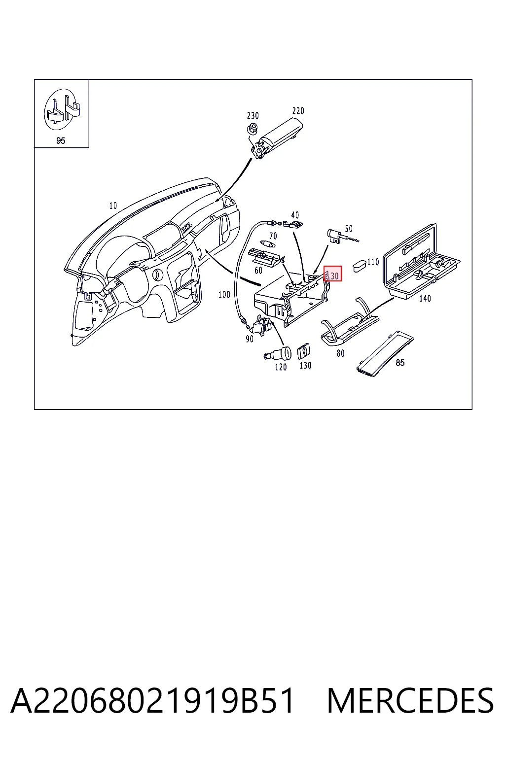 Caixa para porta-luvas (porta-luvas) Mercedes S W220 ao melhor preço