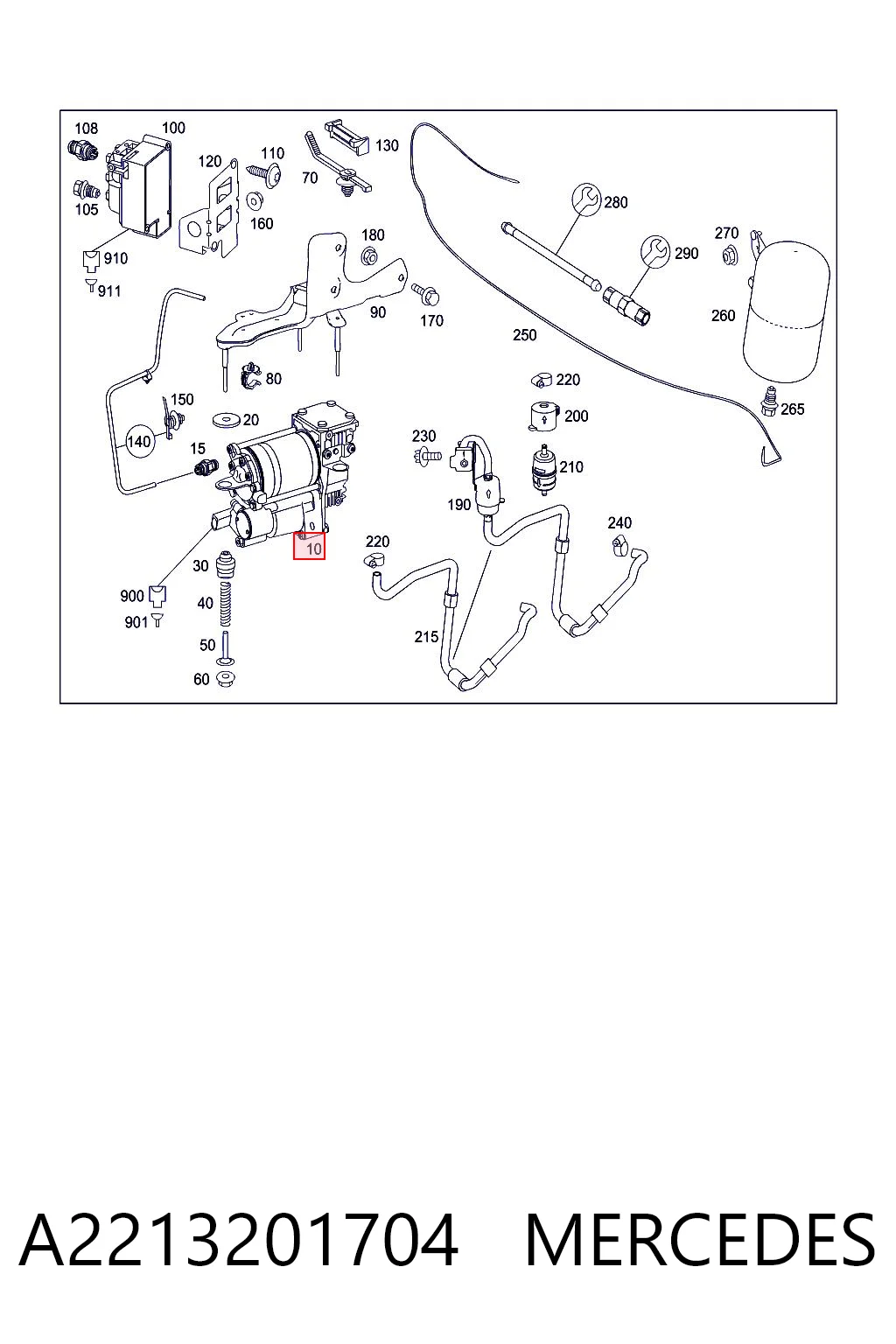 A2213201704 Mercedes Compressor de bombeio pneumático (de amortecedores)