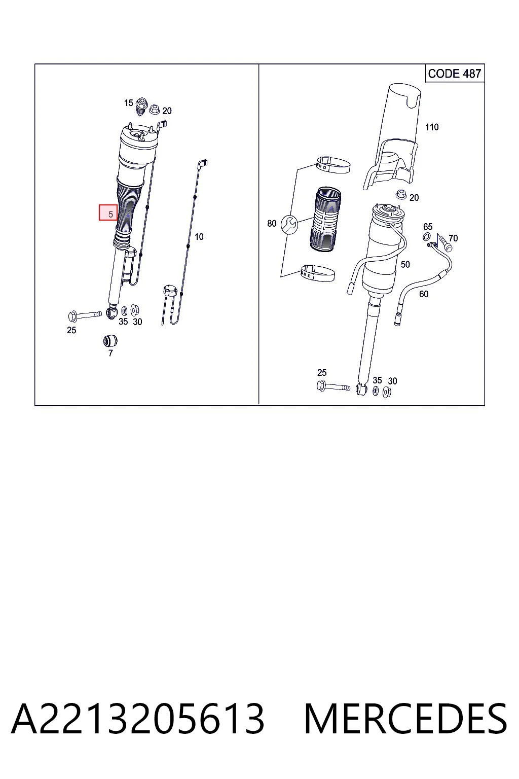 A2213205613 Mercedes Amortecedor traseiro direito