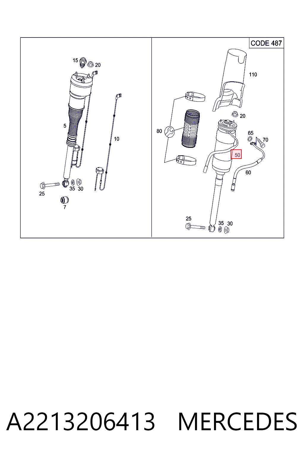 A2213206413 Mercedes Amortecedor traseiro direito