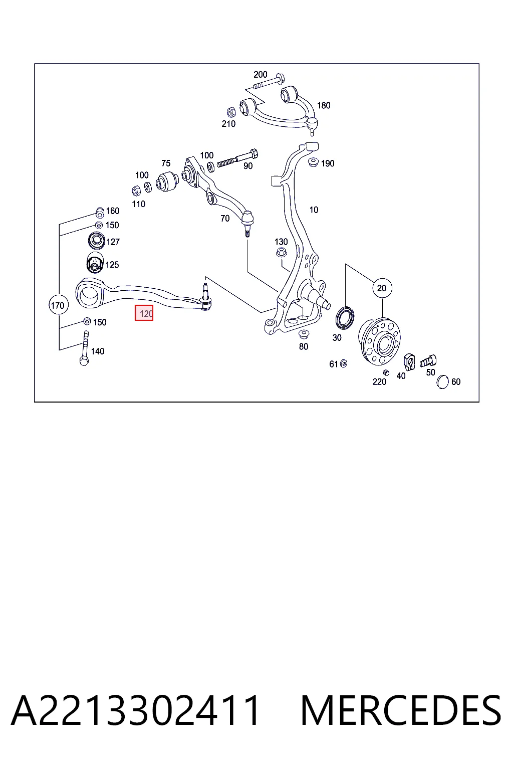 A2213302411 Mercedes Braço oscilante inferior direito de suspensão dianteira