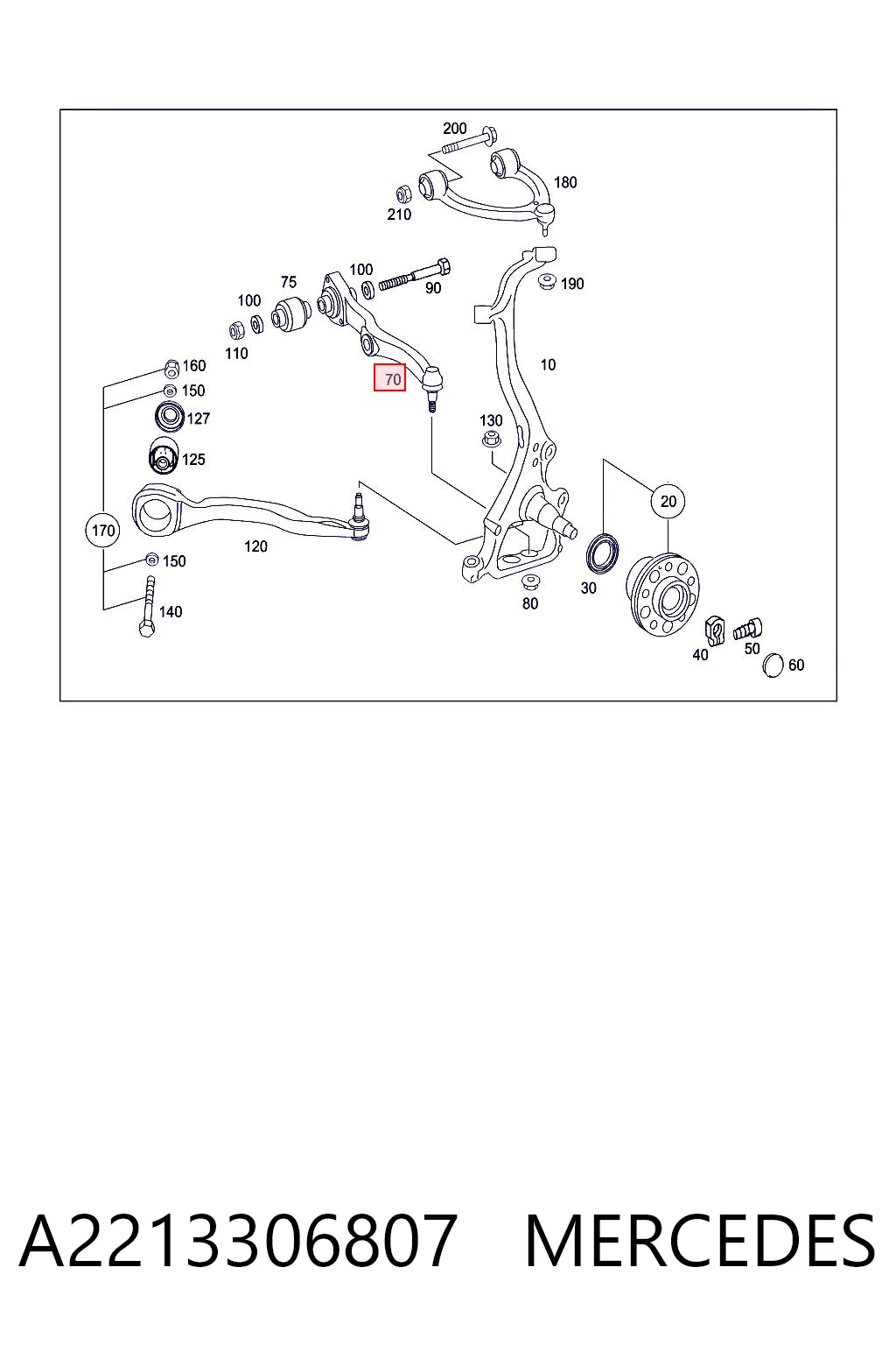 A2213306807 Mercedes Braço oscilante inferior direito de suspensão dianteira