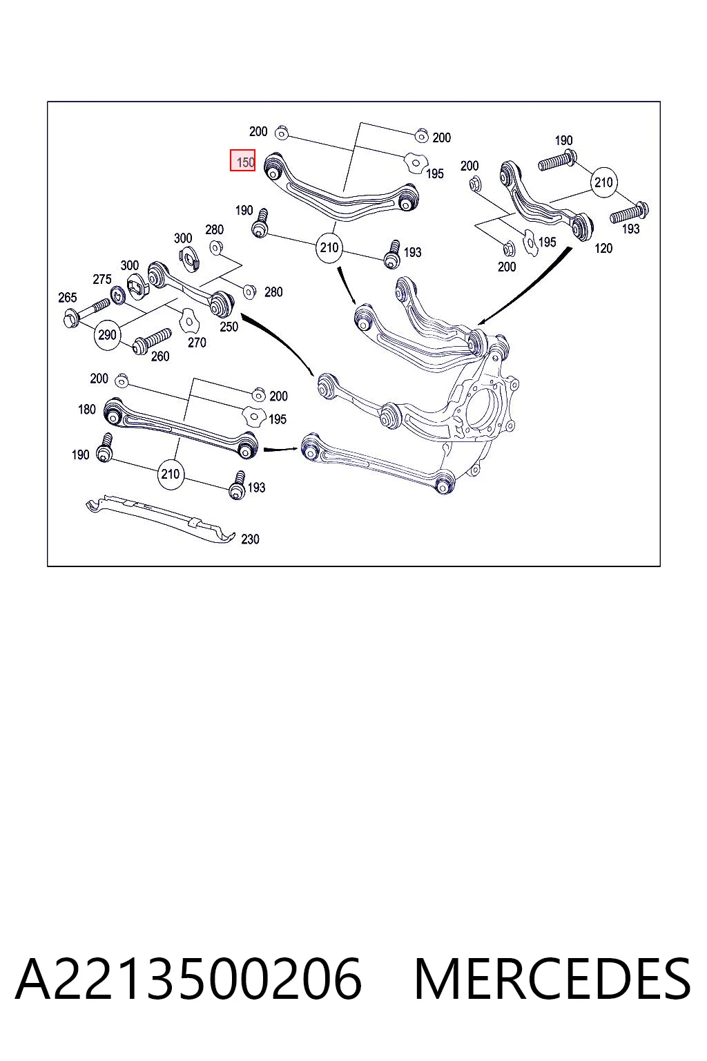 A2213500206 Mercedes Braço oscilante superior esquerdo de suspensão traseira