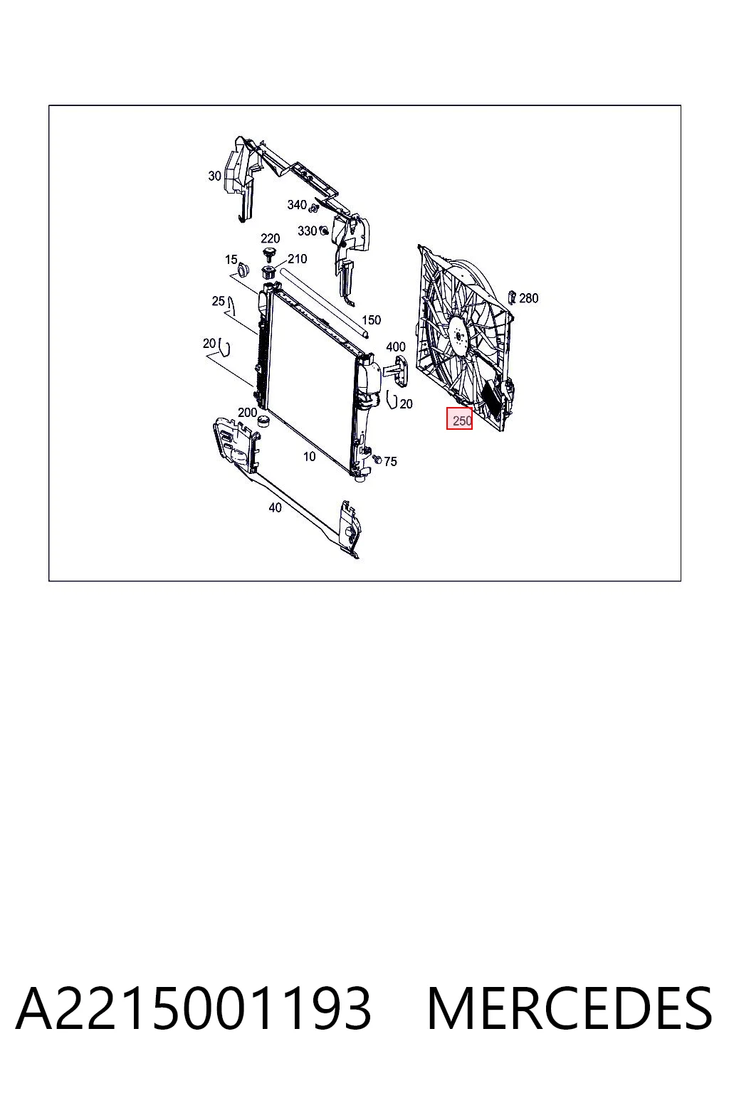 A2215001193 Mercedes Difusor do radiador de esfriamento, montado com motor e roda de aletas