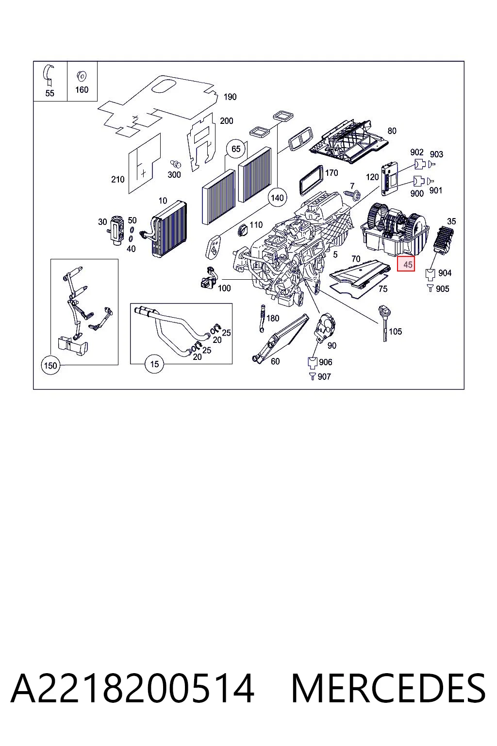 A2218200514 Mercedes Motor de ventilador de forno (de aquecedor de salão)