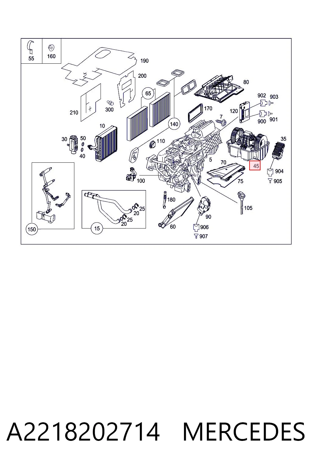 A2218202714 Mercedes Motor de ventilador de forno (de aquecedor de salão)