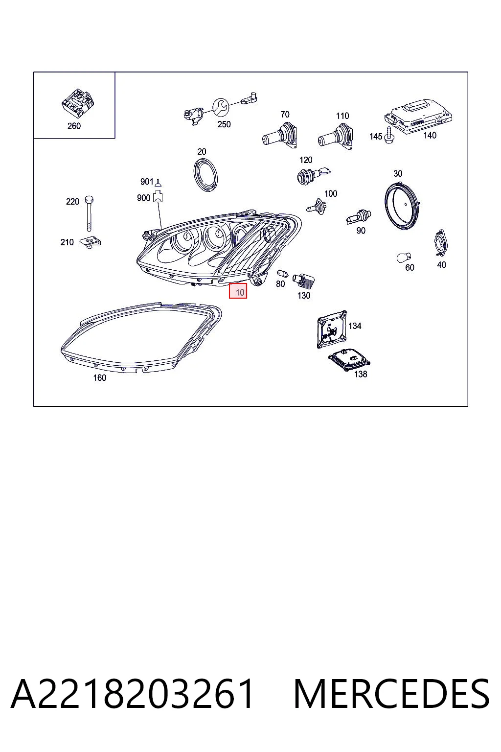Luz direita para Mercedes S W221