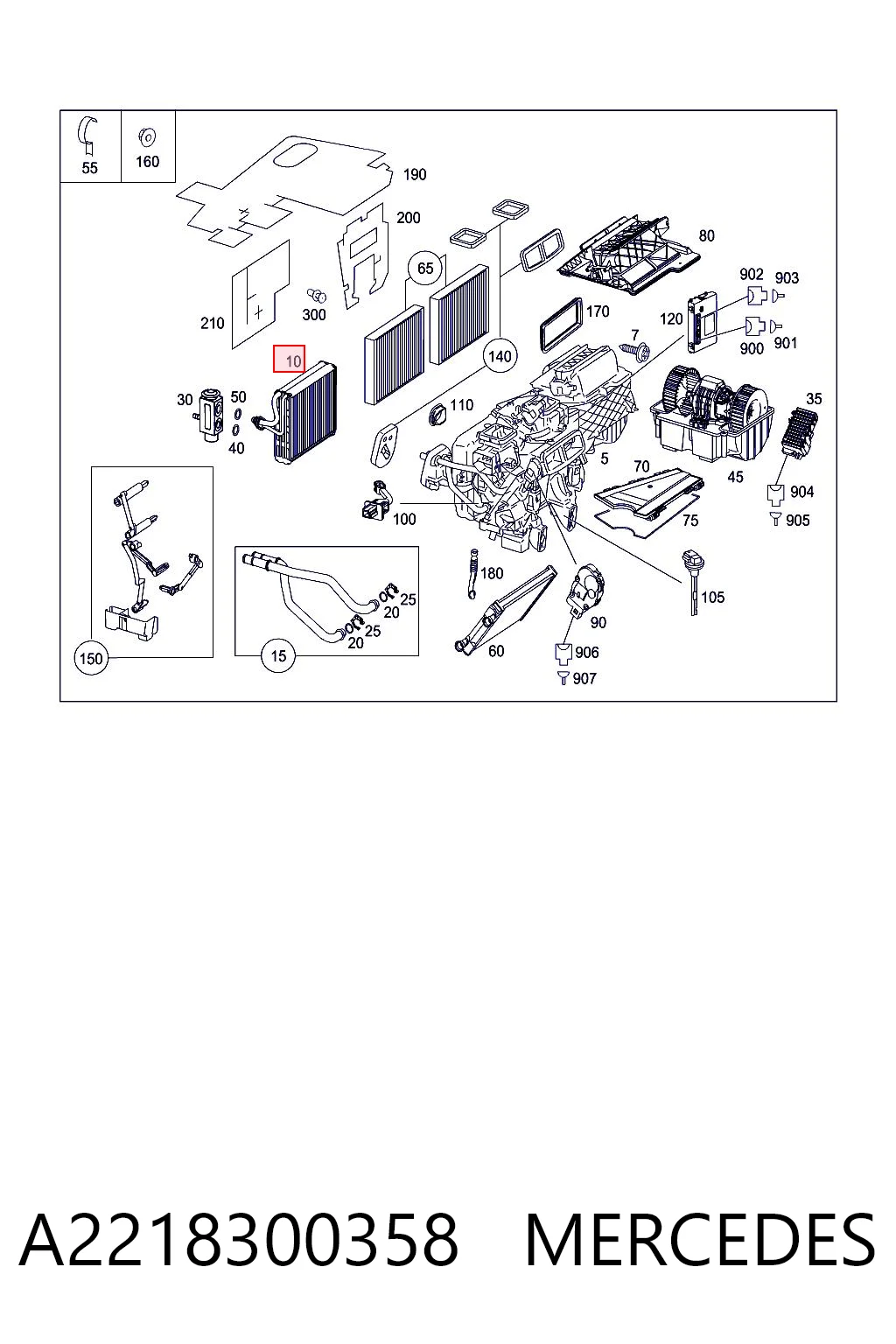 A2218300358 Mercedes Vaporizador de aparelho de ar condicionado
