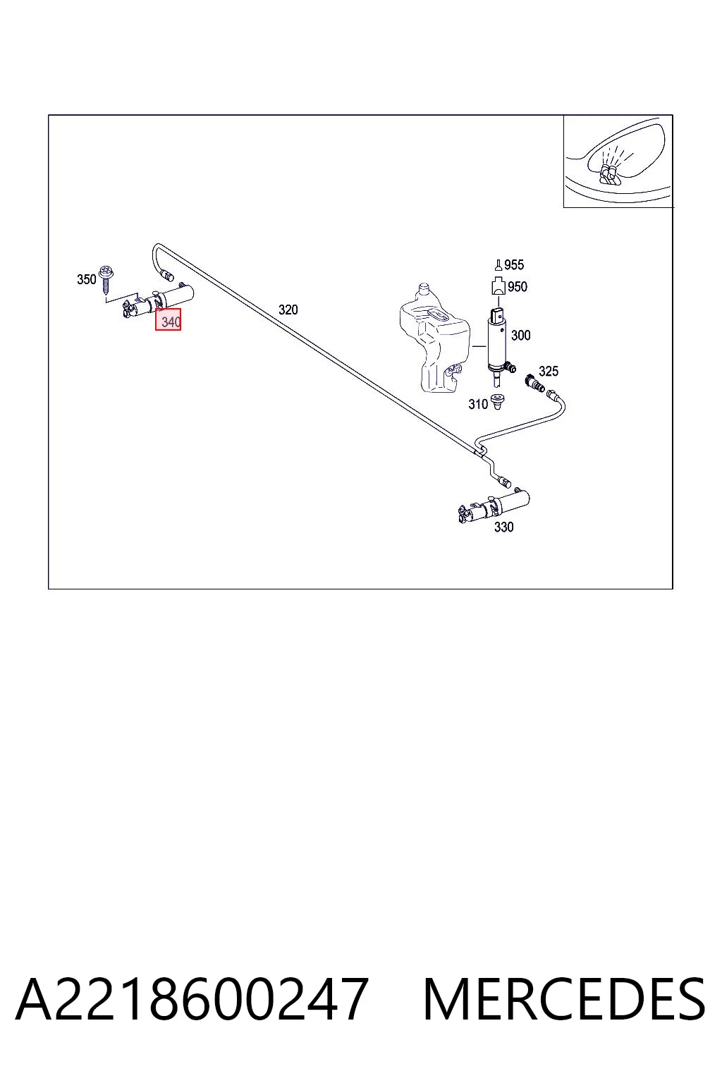 A2218600247 Mercedes Injetor de fluido para lavador da luz dianteira direita