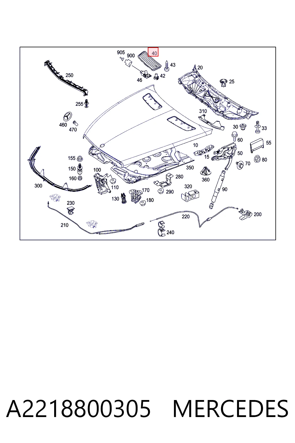 A2218800305 Mercedes Grelha da capota