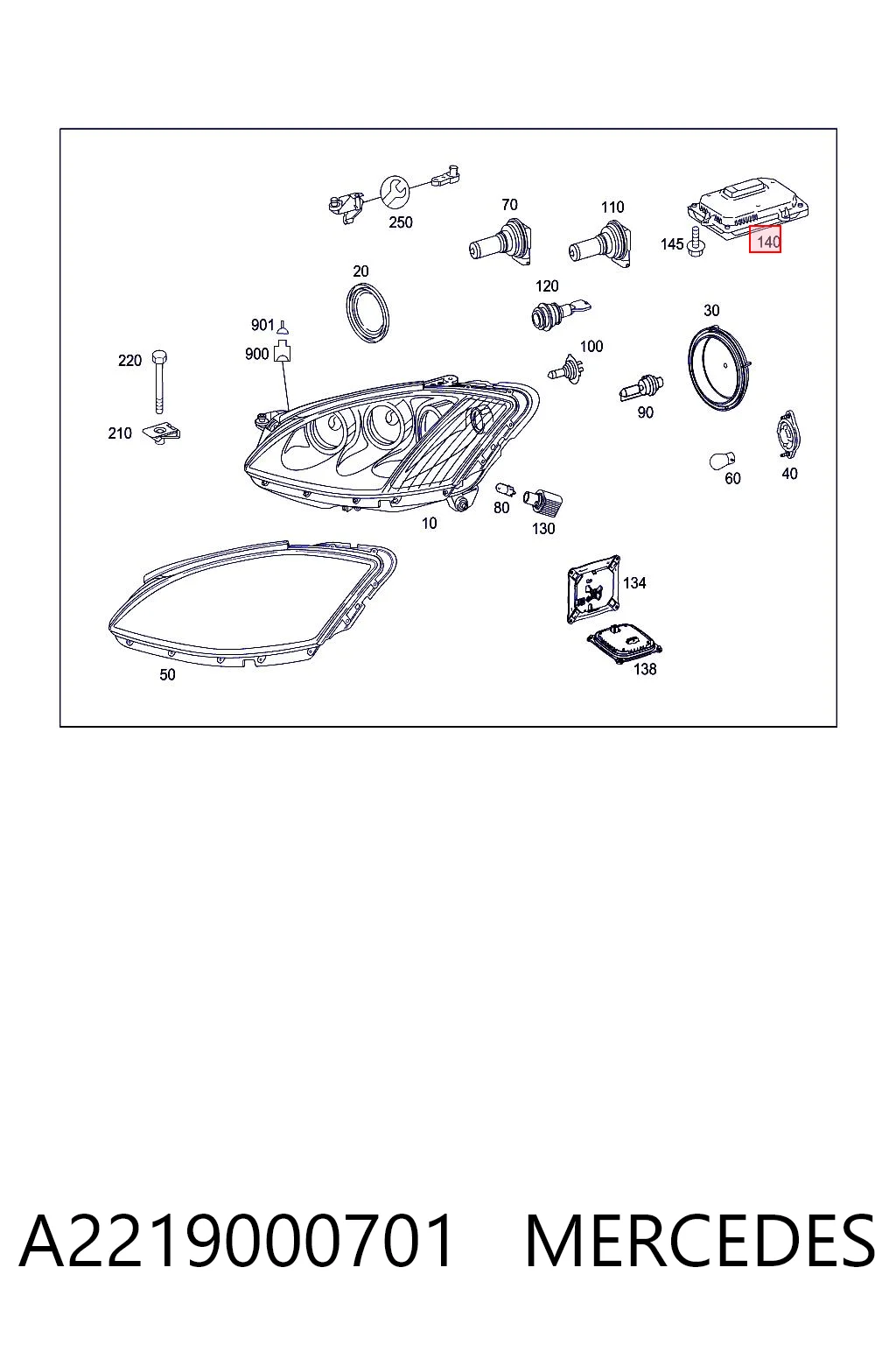 A2219000701 Mercedes Xénon, unidade de controlo
