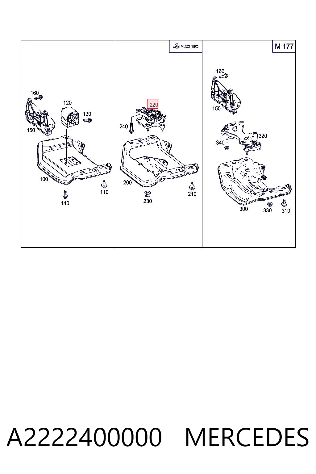 A2222400000 Mercedes Coxim (suporte) traseiro de motor