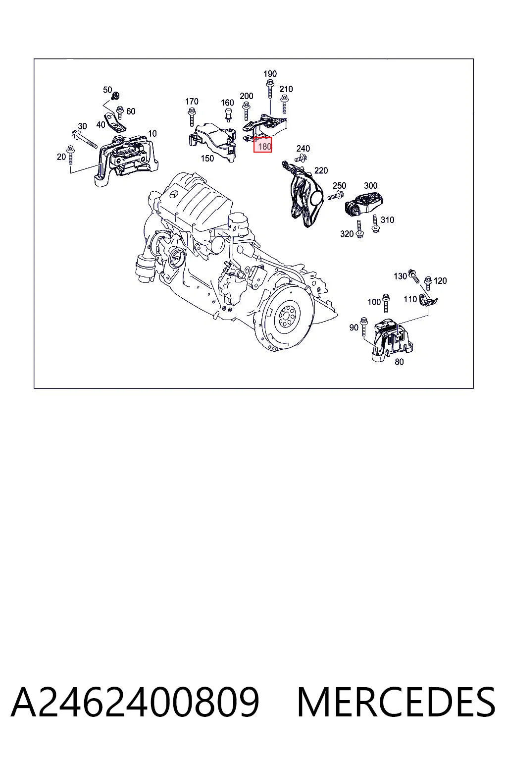 A2462400809 Mercedes Coxim (suporte) direito superior de motor