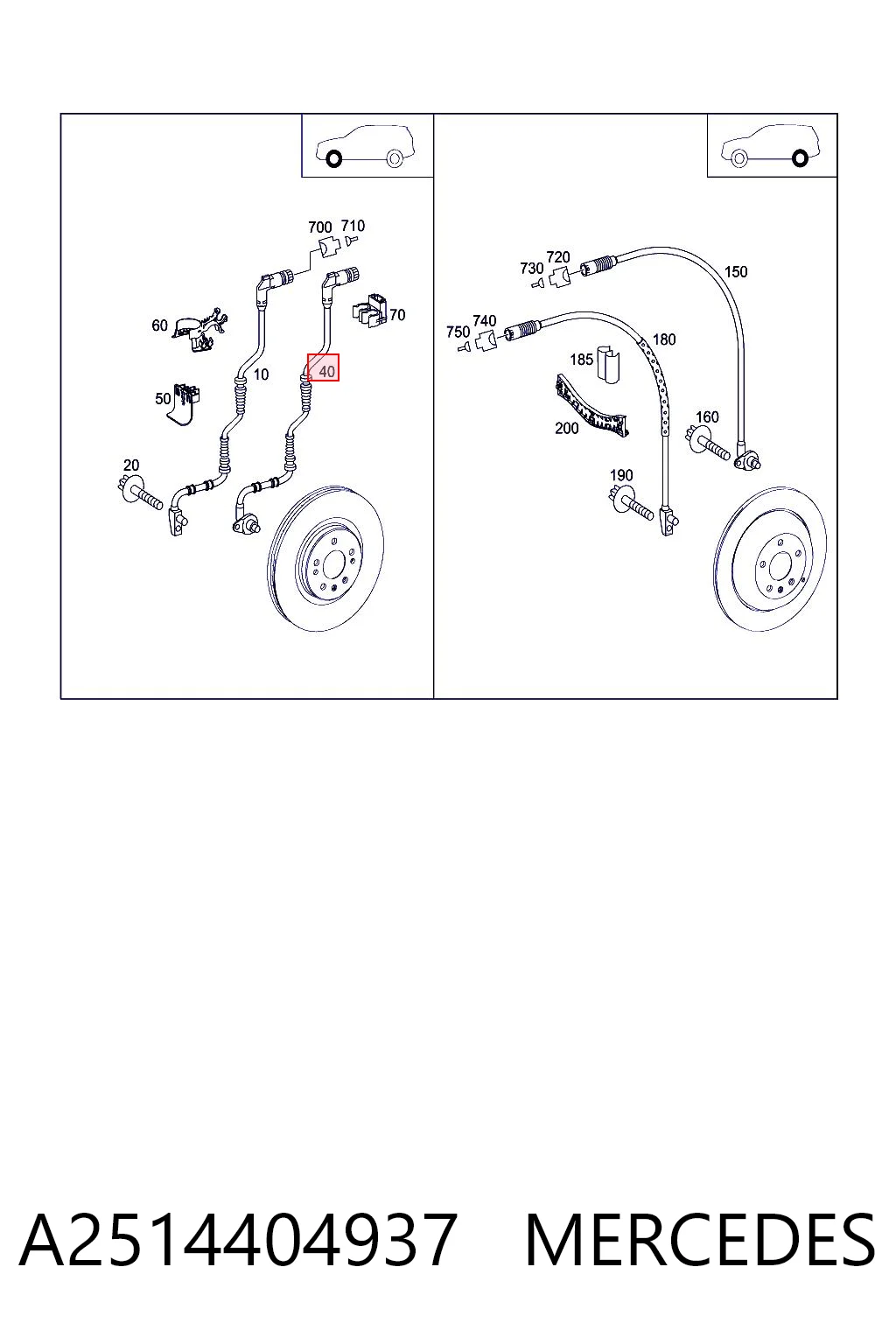 A2514404937 Mercedes Sensor dianteiro de ABS