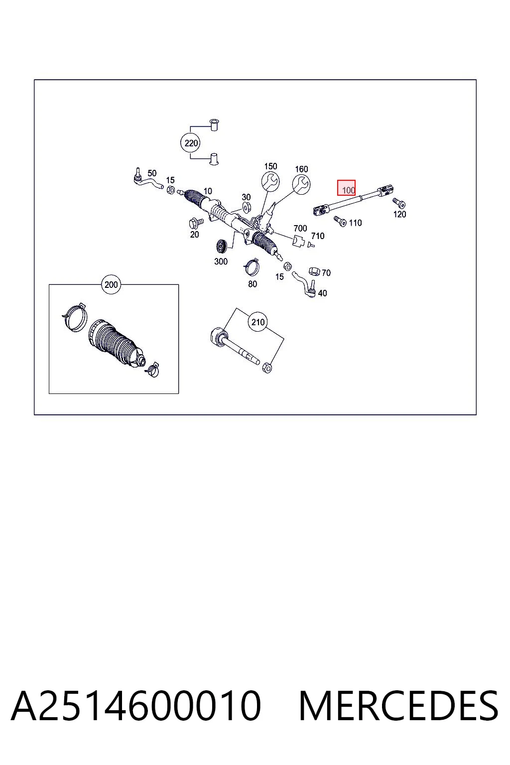 A2514600010 Mercedes Veio da coluna de direção inferior