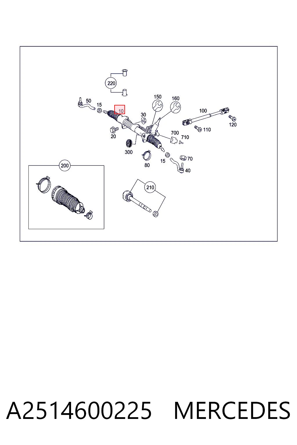 A2514600225 Mercedes Cremalheira da direção