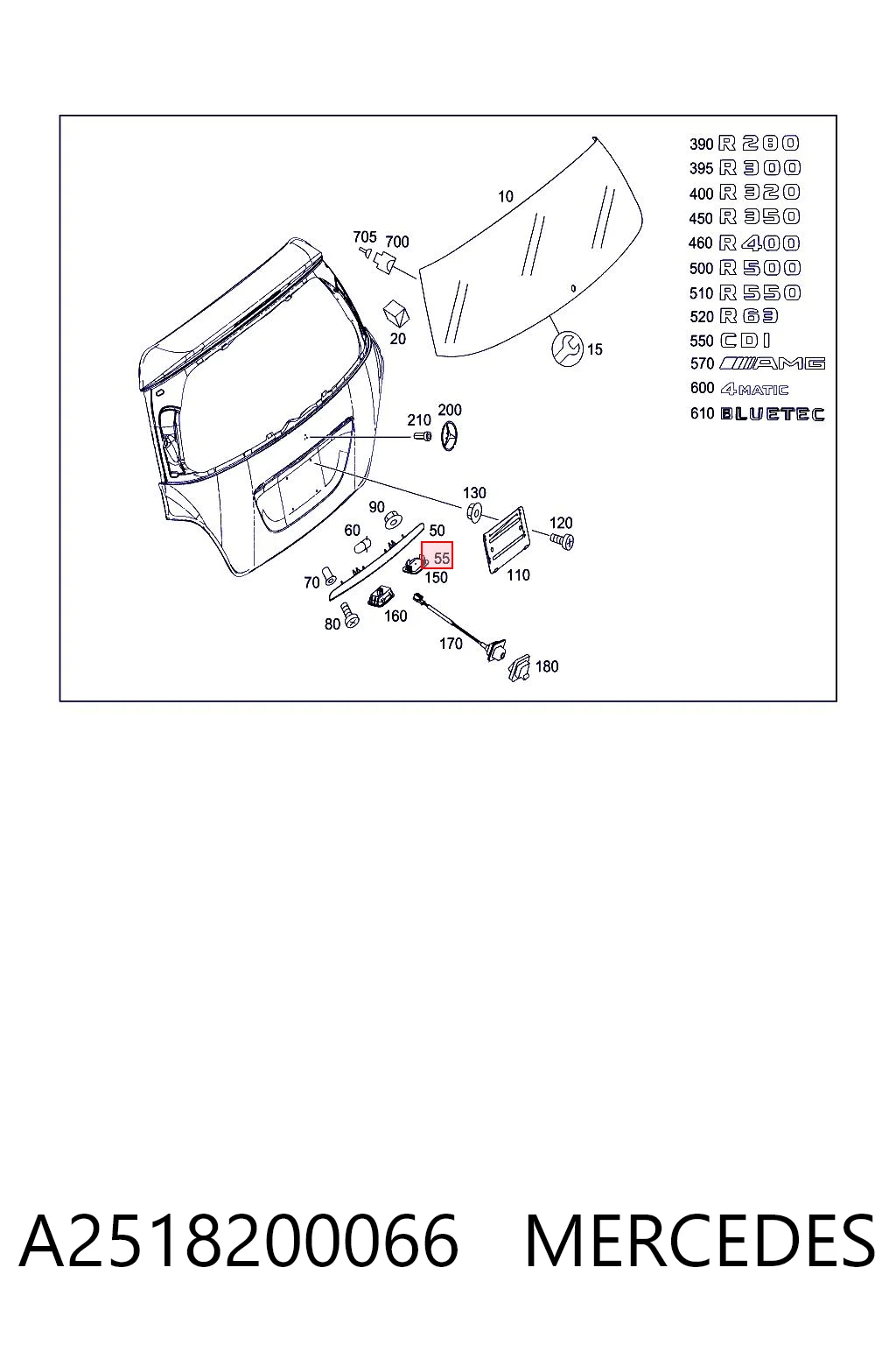 Lanterna da luz de fundo de matrícula traseira Mercedes ML/GLE  W164 ao melhor preço
