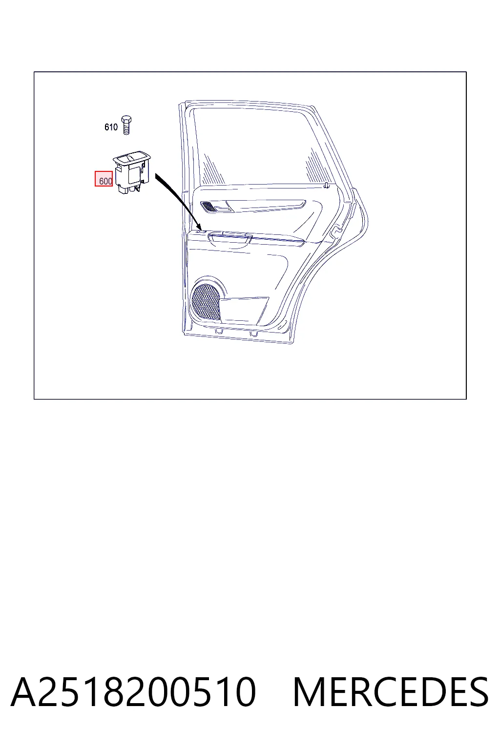 A2518200510 Mercedes Unidade de botões dianteira direita de controlo de elevador de vidro