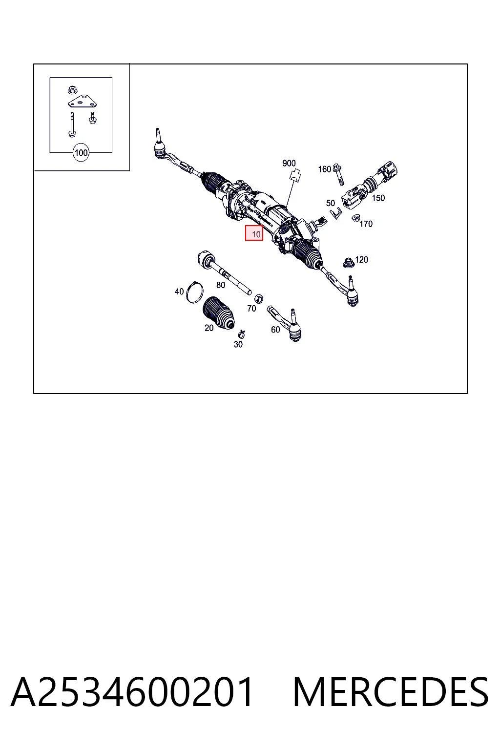 A2534600201 Mercedes Cremalheira da direção