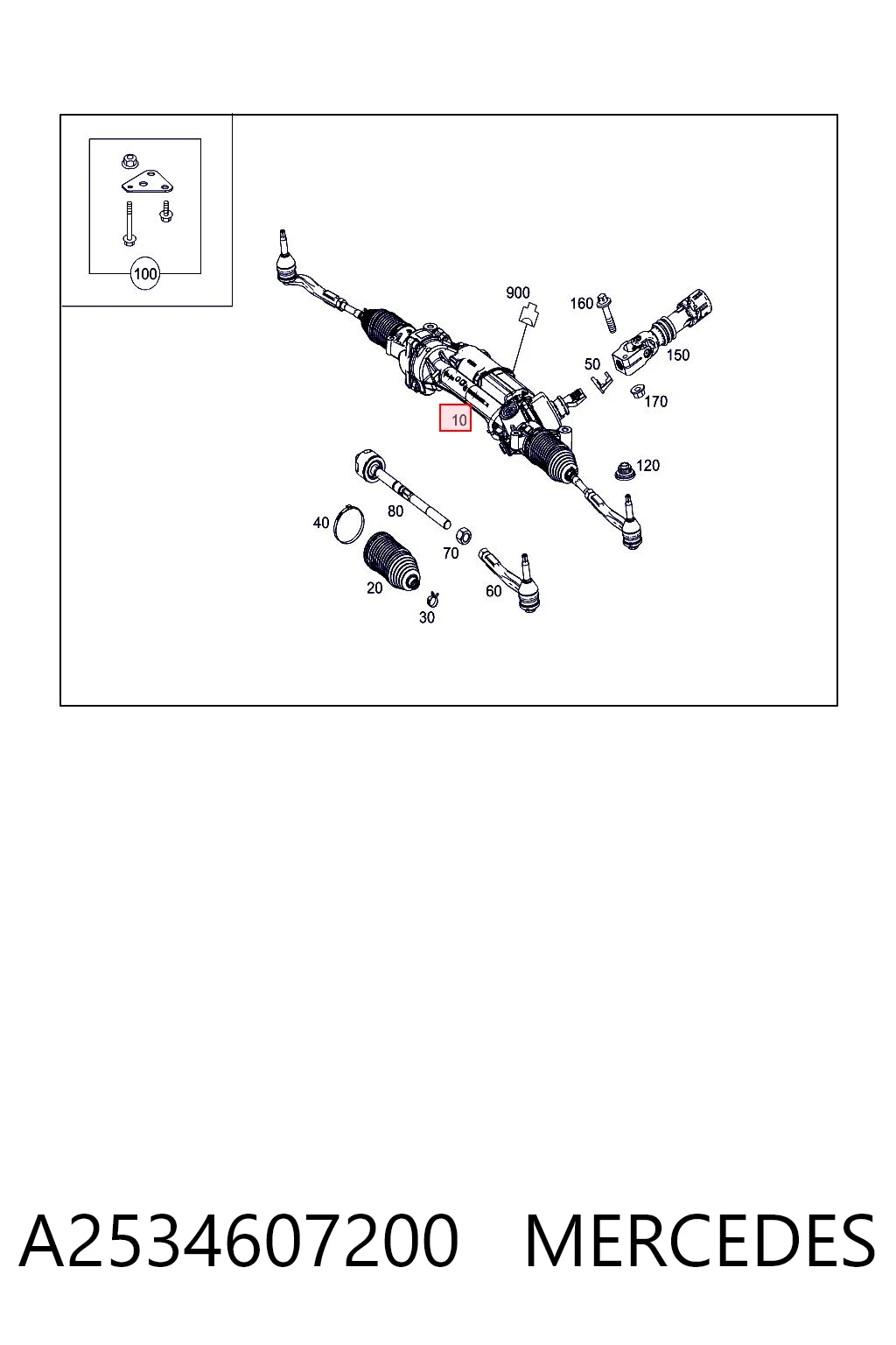 A2534607200 Mercedes Cremalheira da direção