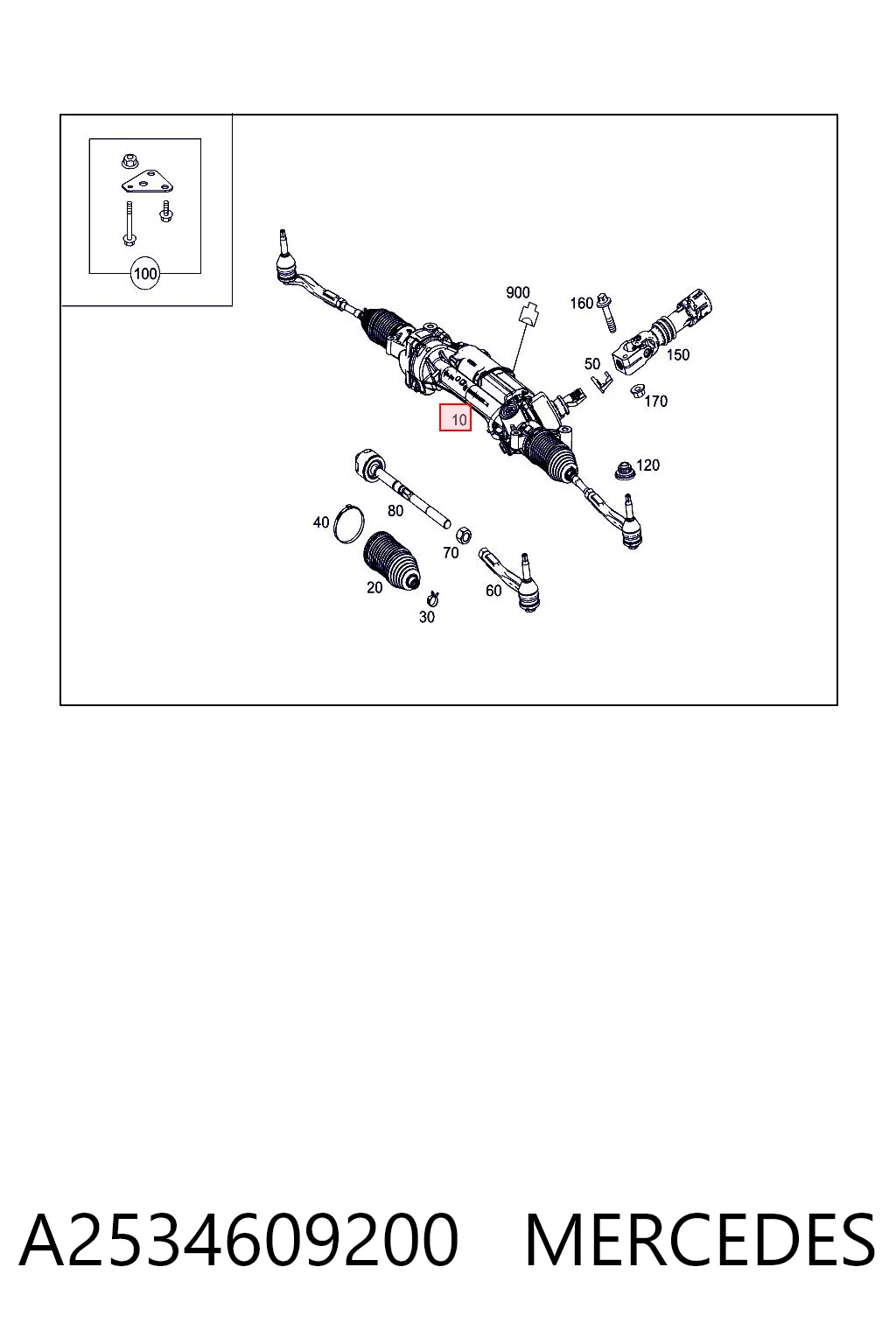 A2534609200 Mercedes Cremalheira da direção