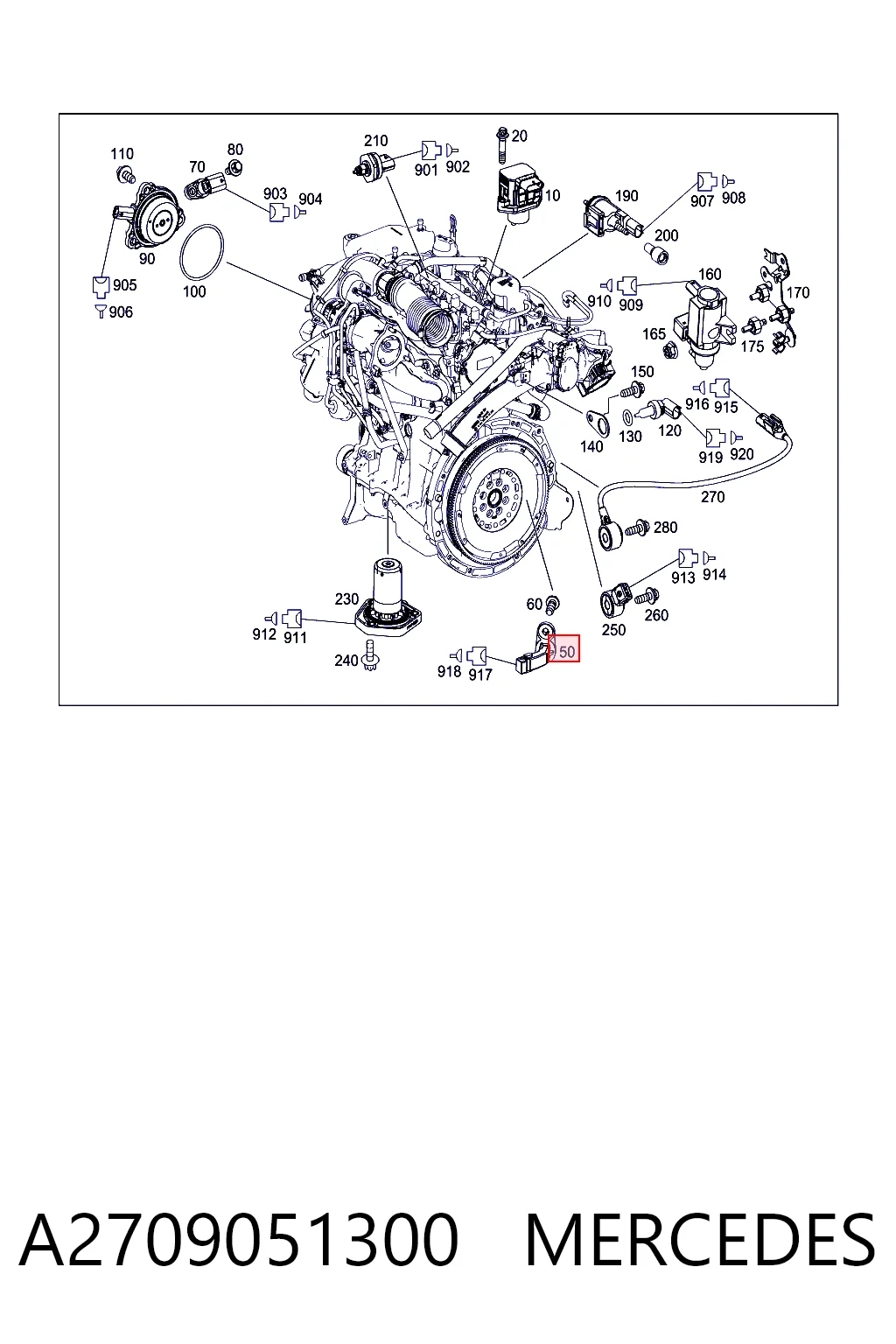 A2709051300 Mercedes Sensor de posição (de revoluções) de cambota
