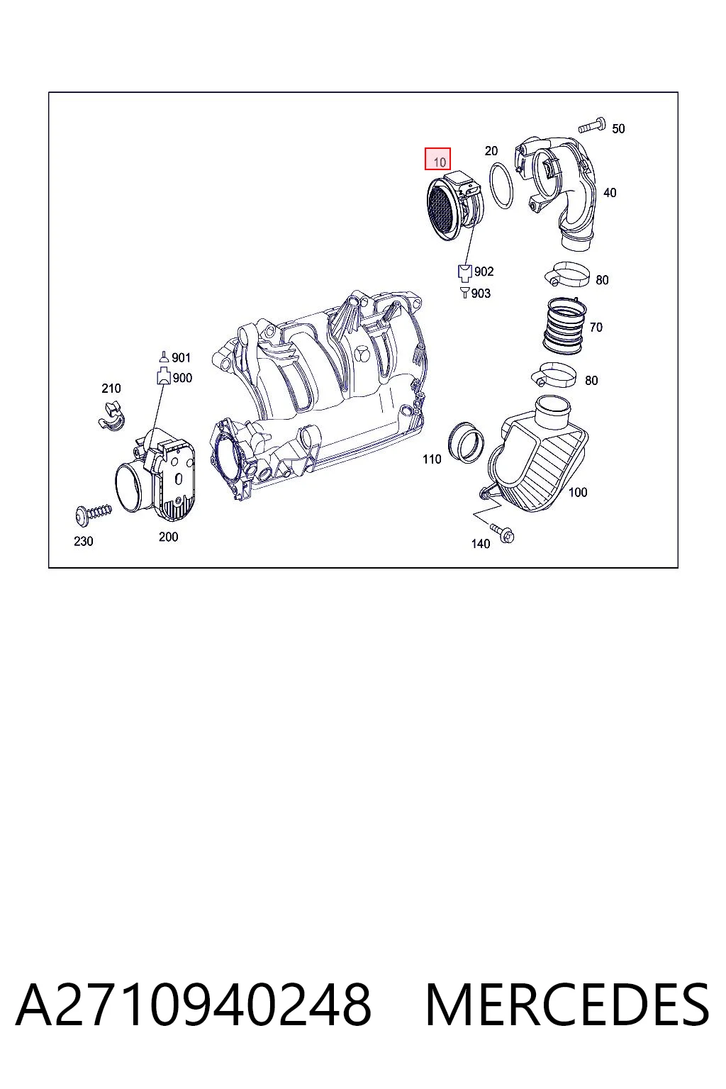 A2710940248 Mercedes Sensor de fluxo (consumo) de ar, medidor de consumo M.A.F. - (Mass Airflow)