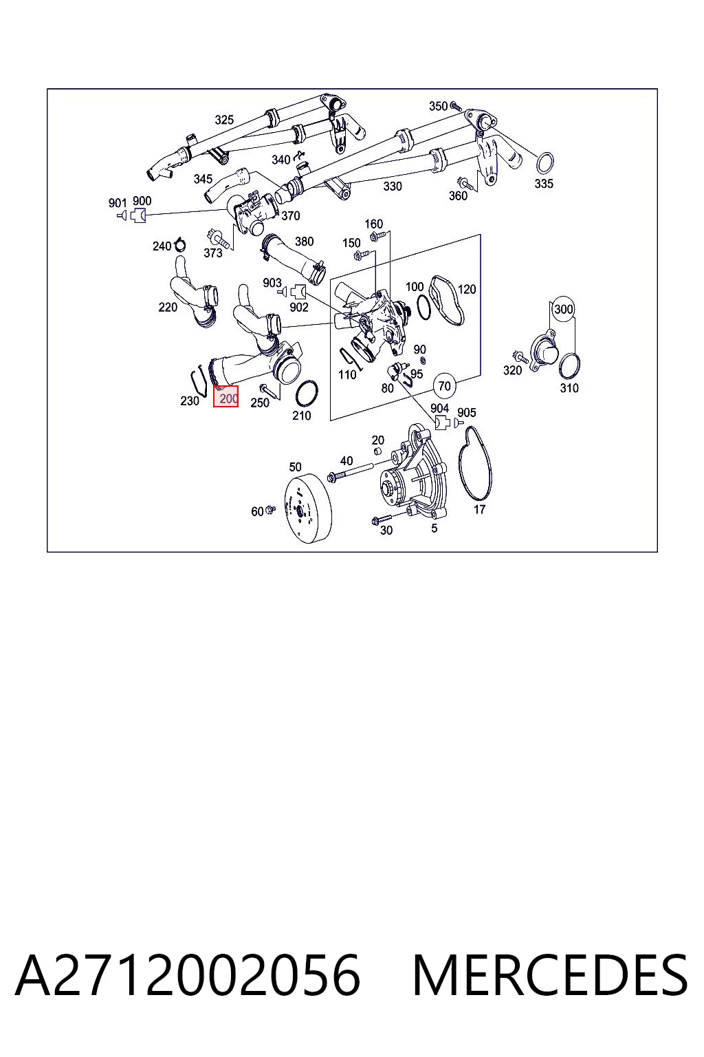A2712002056 Mercedes Flange do sistema de esfriamento (união em T)