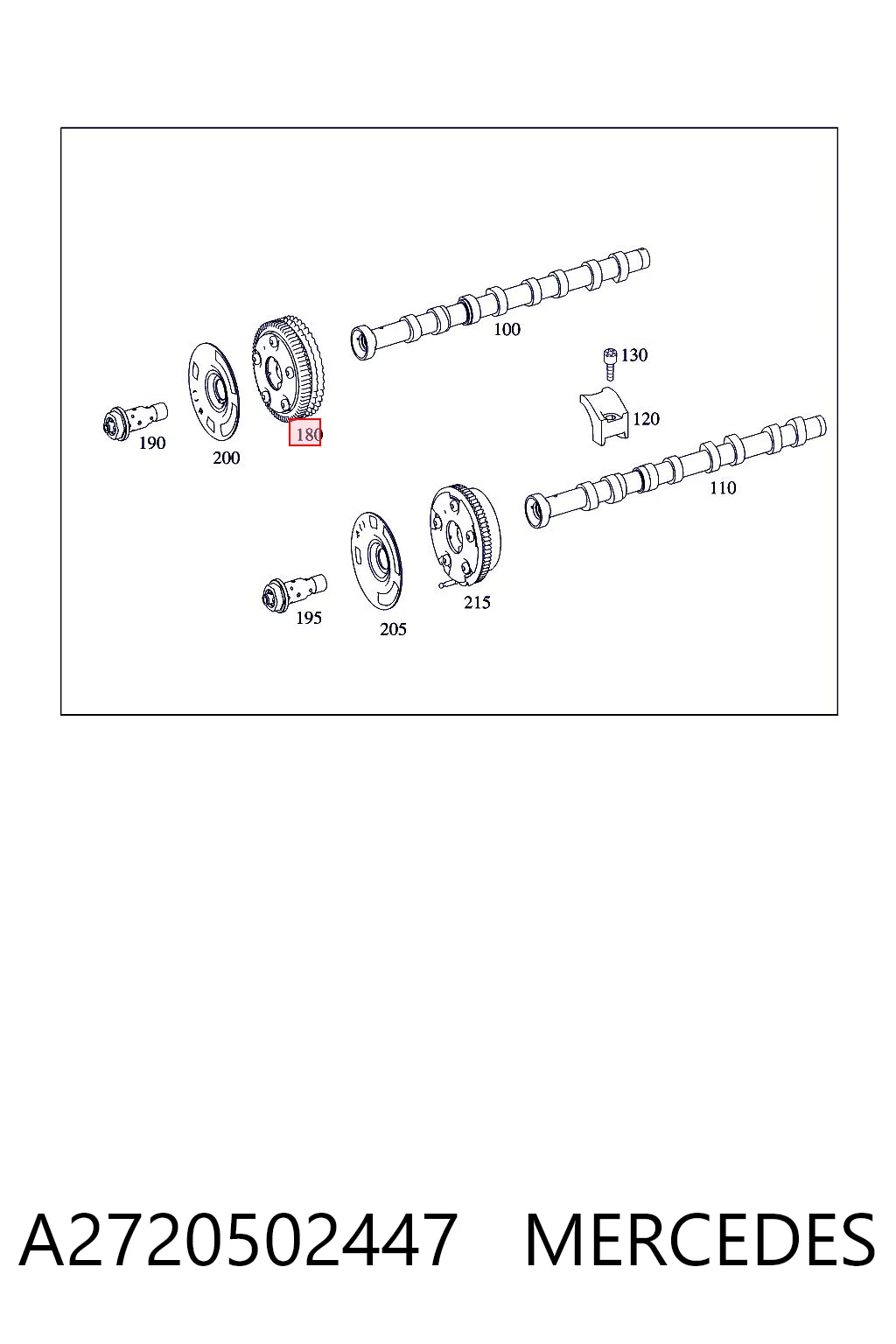 A2720502447 Mercedes Engrenagem de cadeia de roda dentada da árvore distribuidora direita de admissão de motor