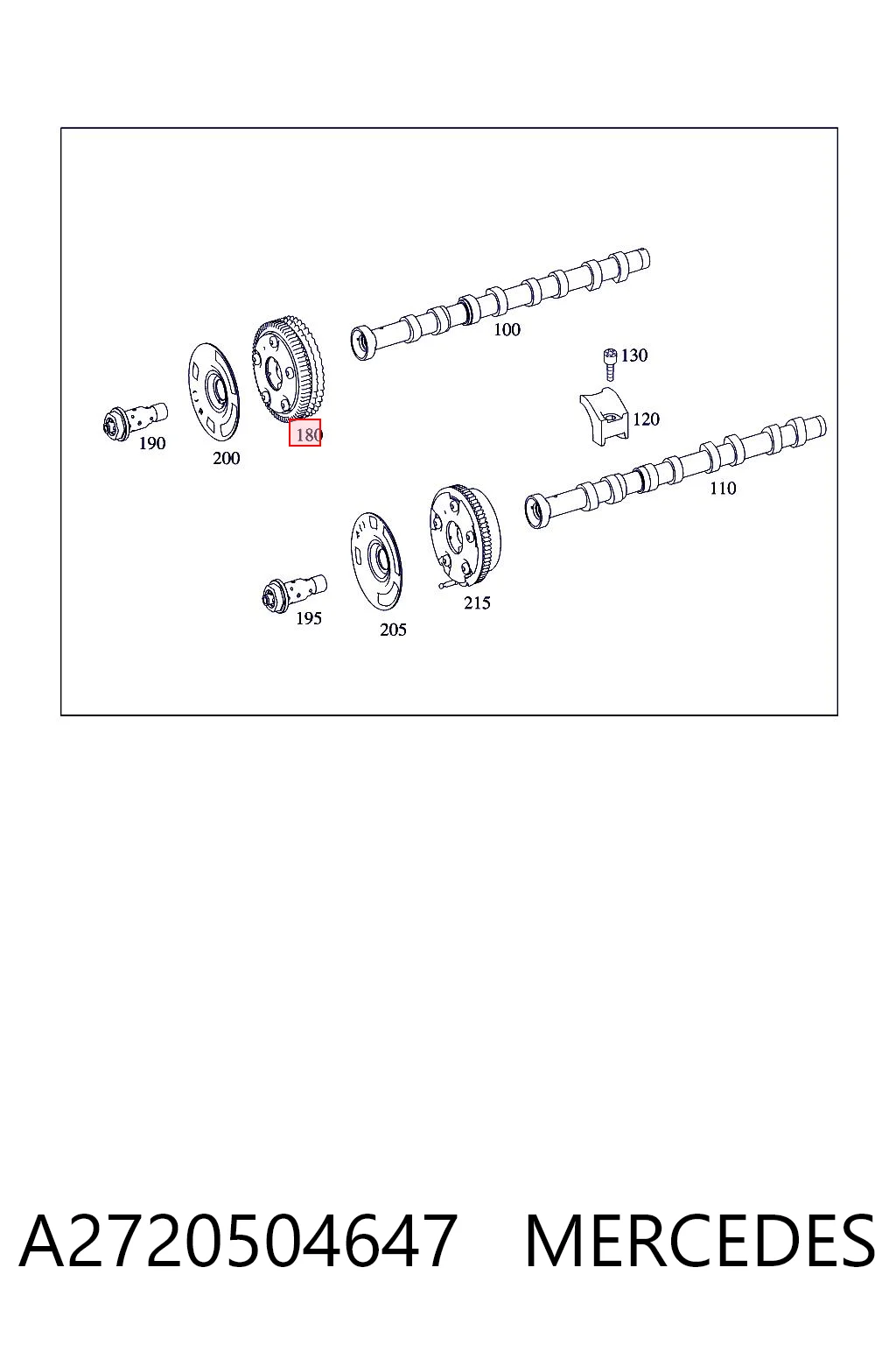 A2720504647 Mercedes Engrenagem de cadeia de roda dentada da árvore distribuidora direita de admissão de motor