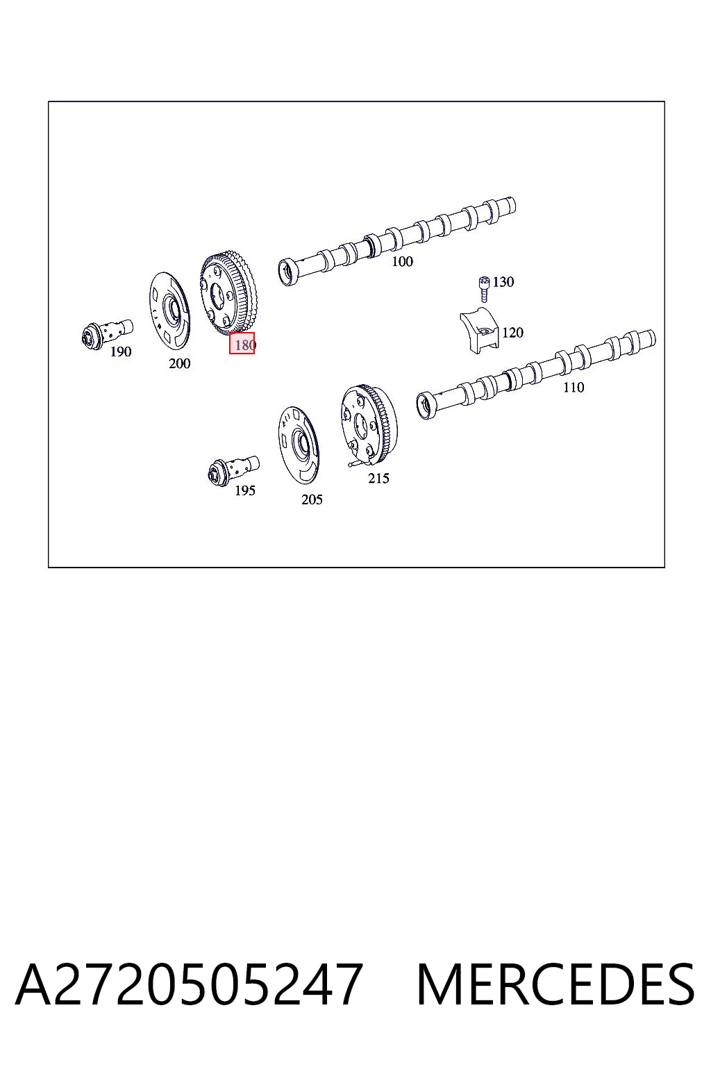 A2720505247 Mercedes Engrenagem de cadeia de roda dentada da árvore distribuidora esquerda de admissão de motor