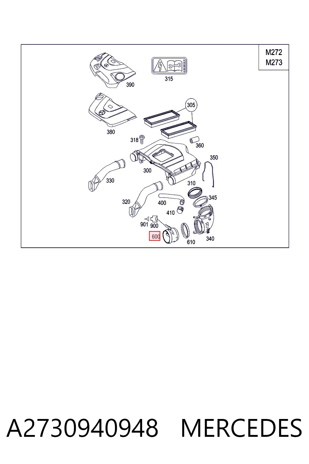 A2730940948 Mercedes Sensor de fluxo (consumo) de ar, medidor de consumo M.A.F. - (Mass Airflow)