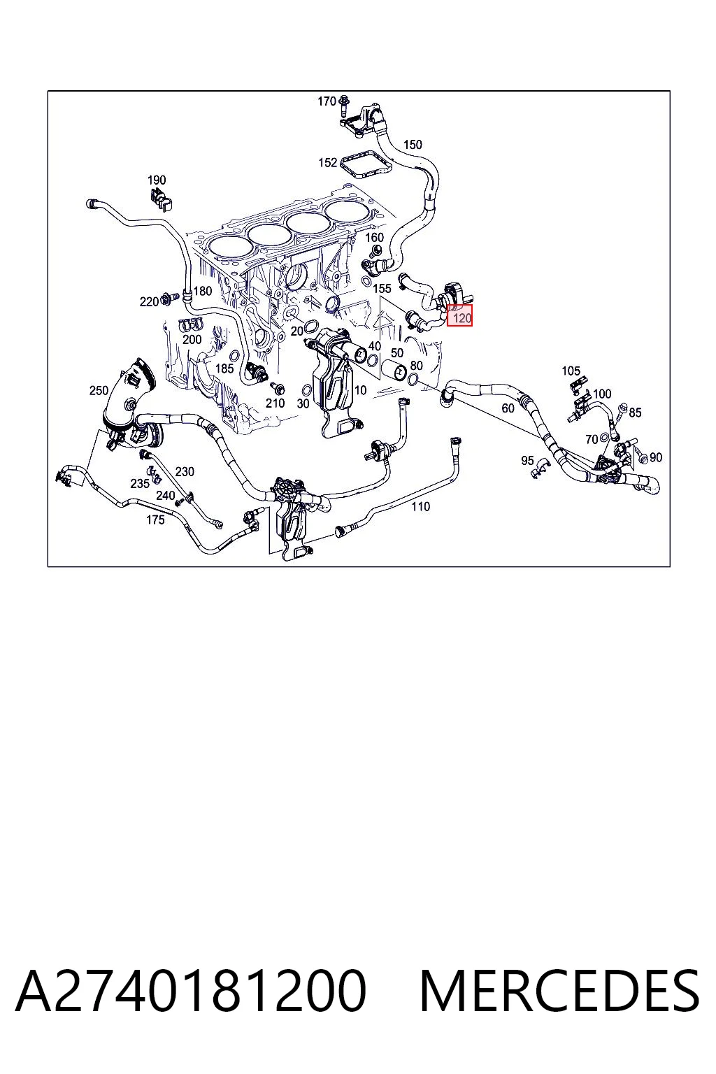 A2740181200 Mercedes Cano derivado de ventilação de cárter (de separador de óleo)