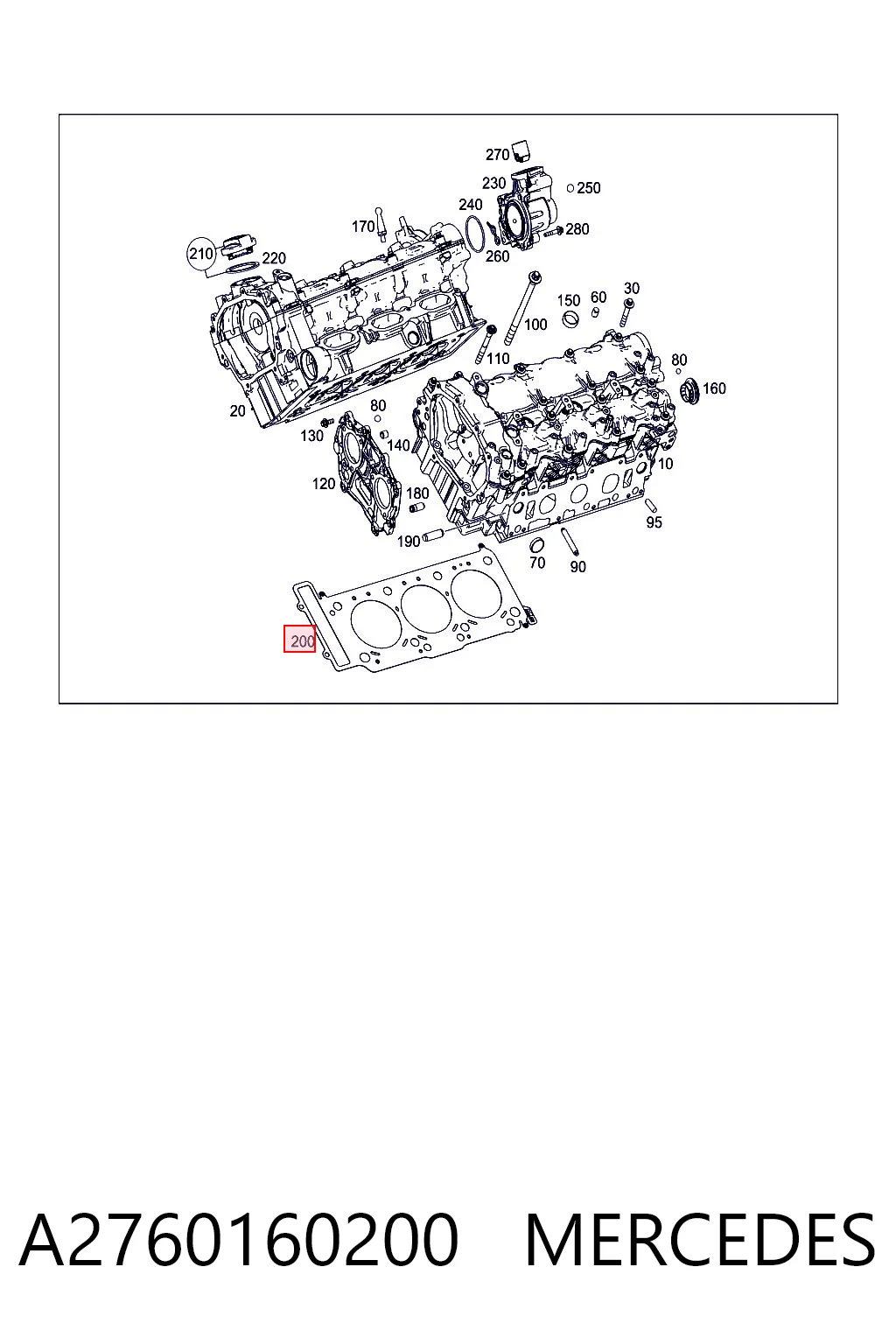 A2760160200 Mercedes Vedante direito de cabeça de motor (CBC)