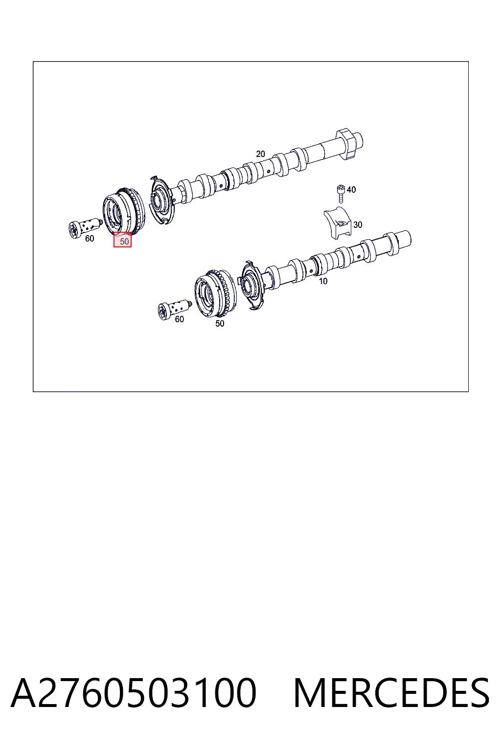 A2760503100 Mercedes Engrenagem de cadeia de roda dentada da árvore distribuidora esquerda de admissão de motor