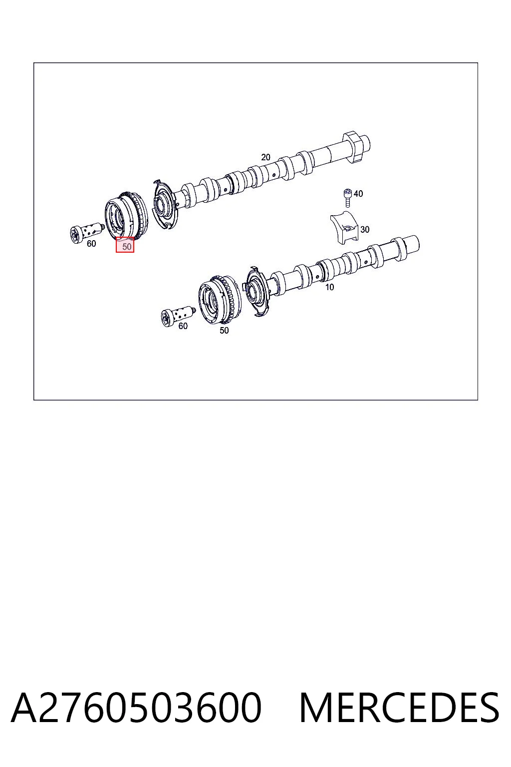 A2760503600 Mercedes Engrenagem de cadeia de roda dentada da árvore distribuidora esquerda de admissão de motor