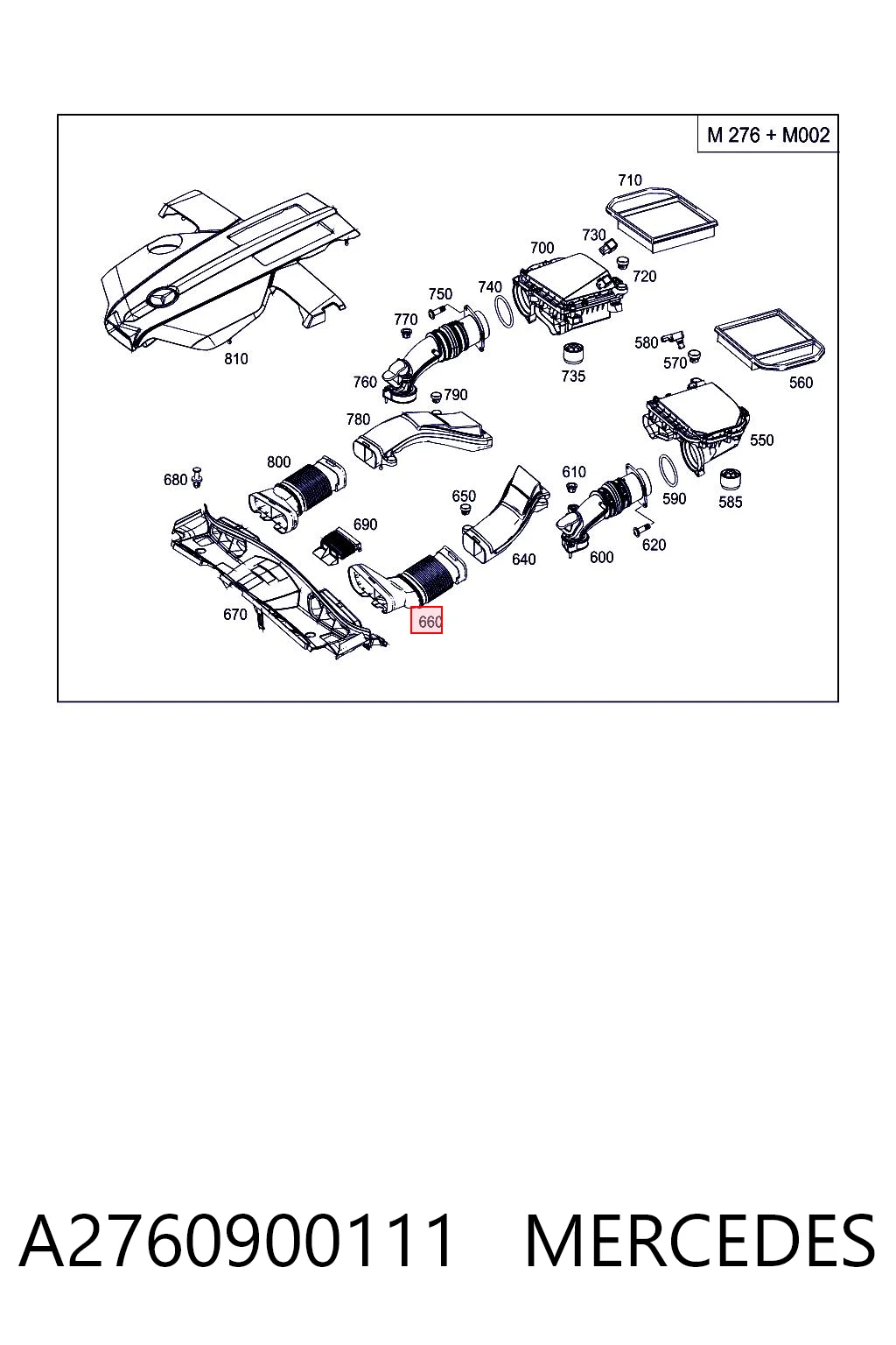 A2760900111 Mercedes Tomada de ar de filtro de ar