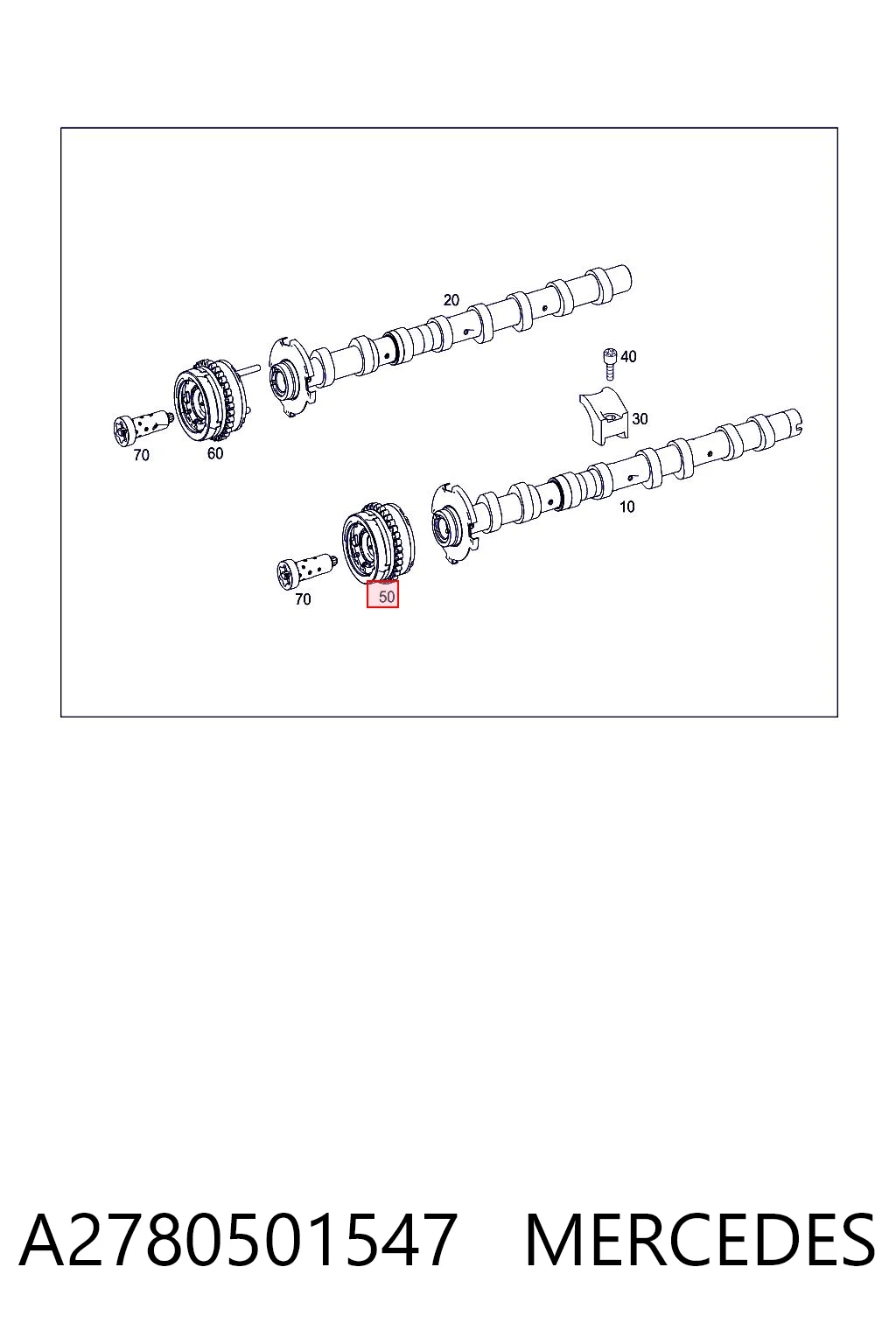 A2780501547 Mercedes Engrenagem de cadeia de roda dentada da árvore distribuidora esquerda de admissão de motor