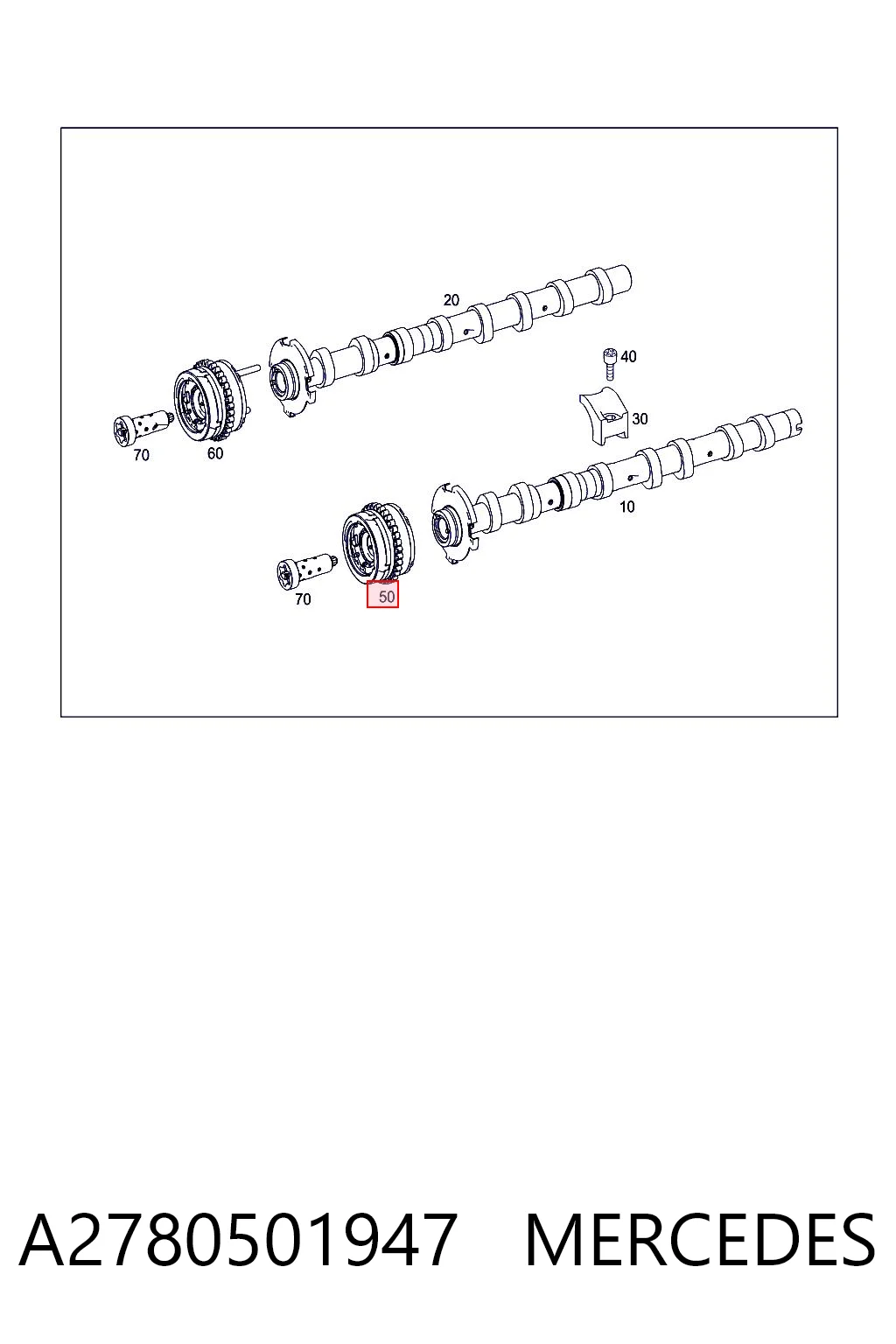 A2780501947 Mercedes Engrenagem de cadeia de roda dentada da árvore distribuidora esquerda de admissão de motor