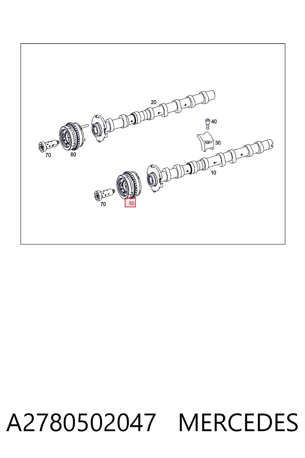 A2780502047 Mercedes Engrenagem de cadeia de roda dentada da árvore distribuidora direita de admissão de motor